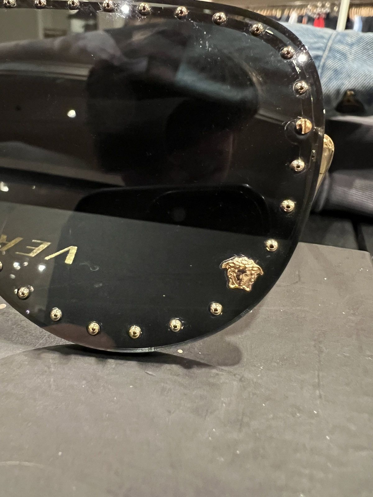 Versace Versace Black Gold Studs Sunglasses Size ONE SIZE - 2 Thumbnail