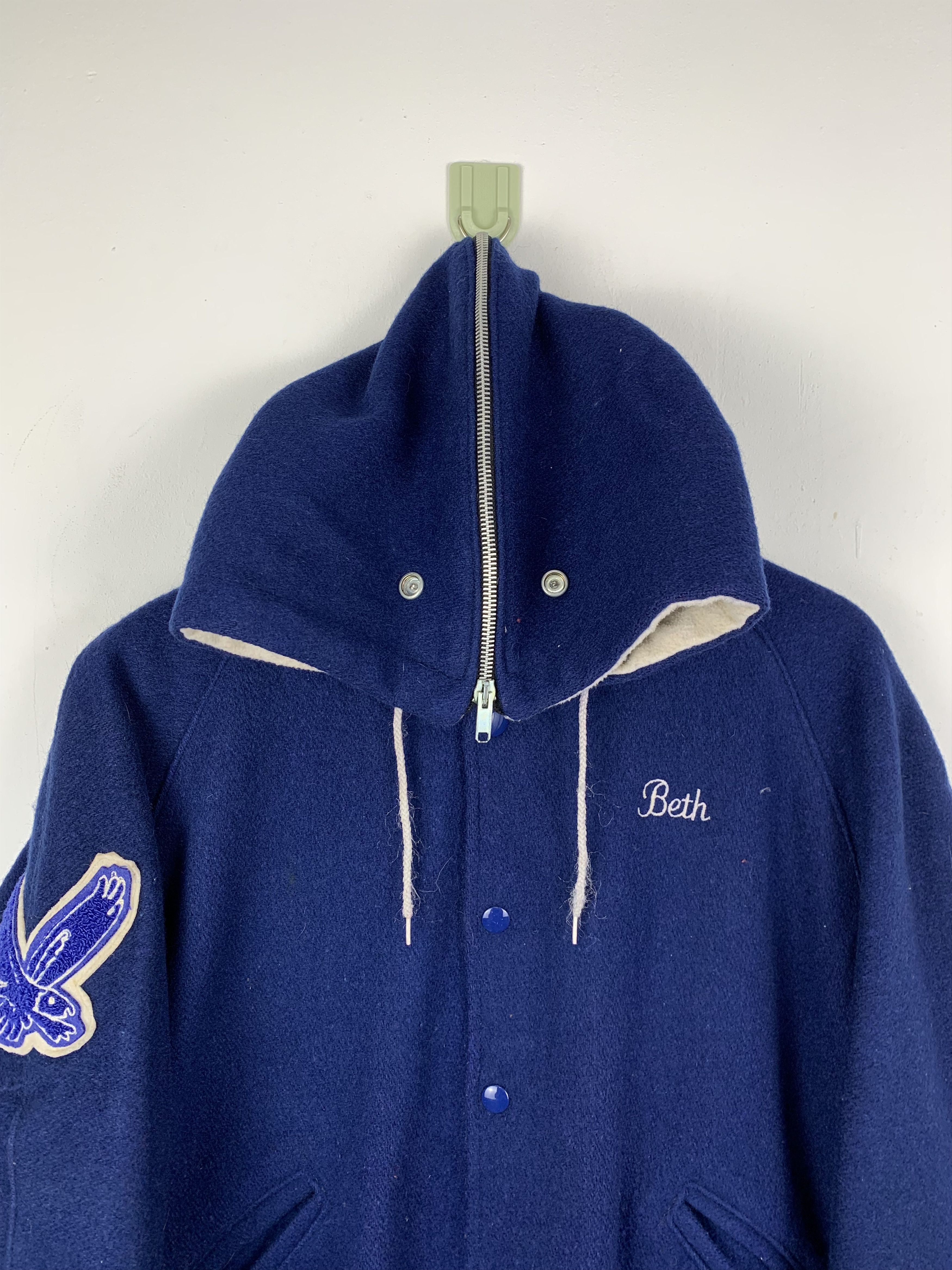 Delong Vintage 80s Wool Delong Varsity Jacket Hoodie V0521 Size US XS / EU 42 / 0 - 2 Thumbnail