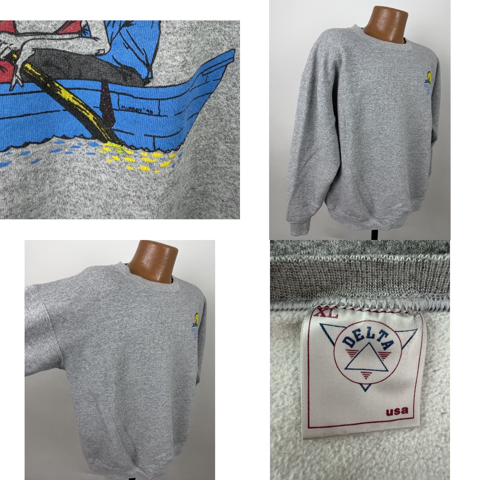 Delta VINTAGE Delta Sweatshirt Mens XL Heather Gray Tri-blend Crewneck Graphic Print Dark Fraternity Delta Tau 80s 90s Retro Preppy Grunge Size US XL / EU 56 / 4 - 8 Thumbnail