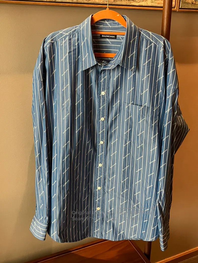 Balenciaga Balenciaga Blue striped full-print logo long-sleeve shirt, Size XS / US 0-2 / IT 36-38 - 1 Thumbnail