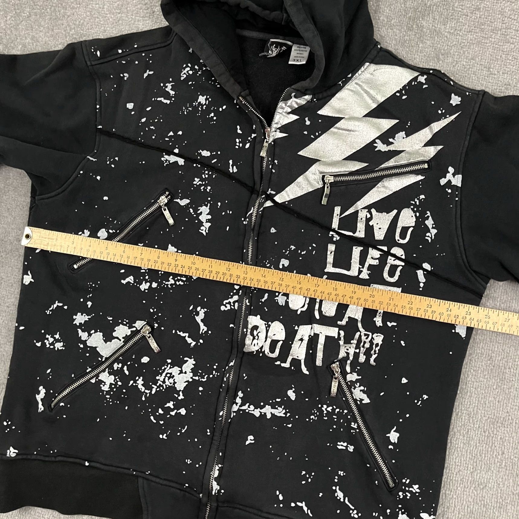 Vintage Clench Jeans Jacket Mens 2XL Black Paint Splatter Grunge Hooded Sweatshirt Size US XXL / EU 58 / 5 - 7 Thumbnail
