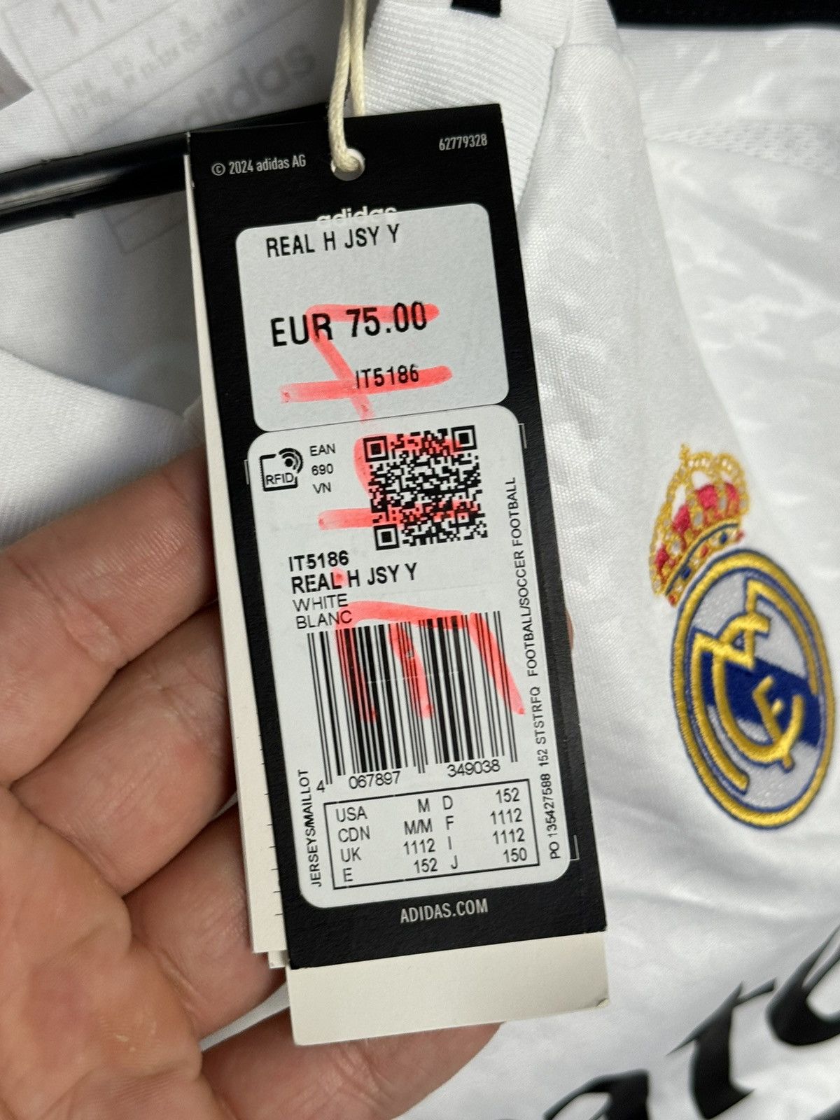 Adidas KIDS New Real Madrid 24/25 Home Bellingham Football Jersey Size US XS / EU 42 / 0 - 13 Thumbnail