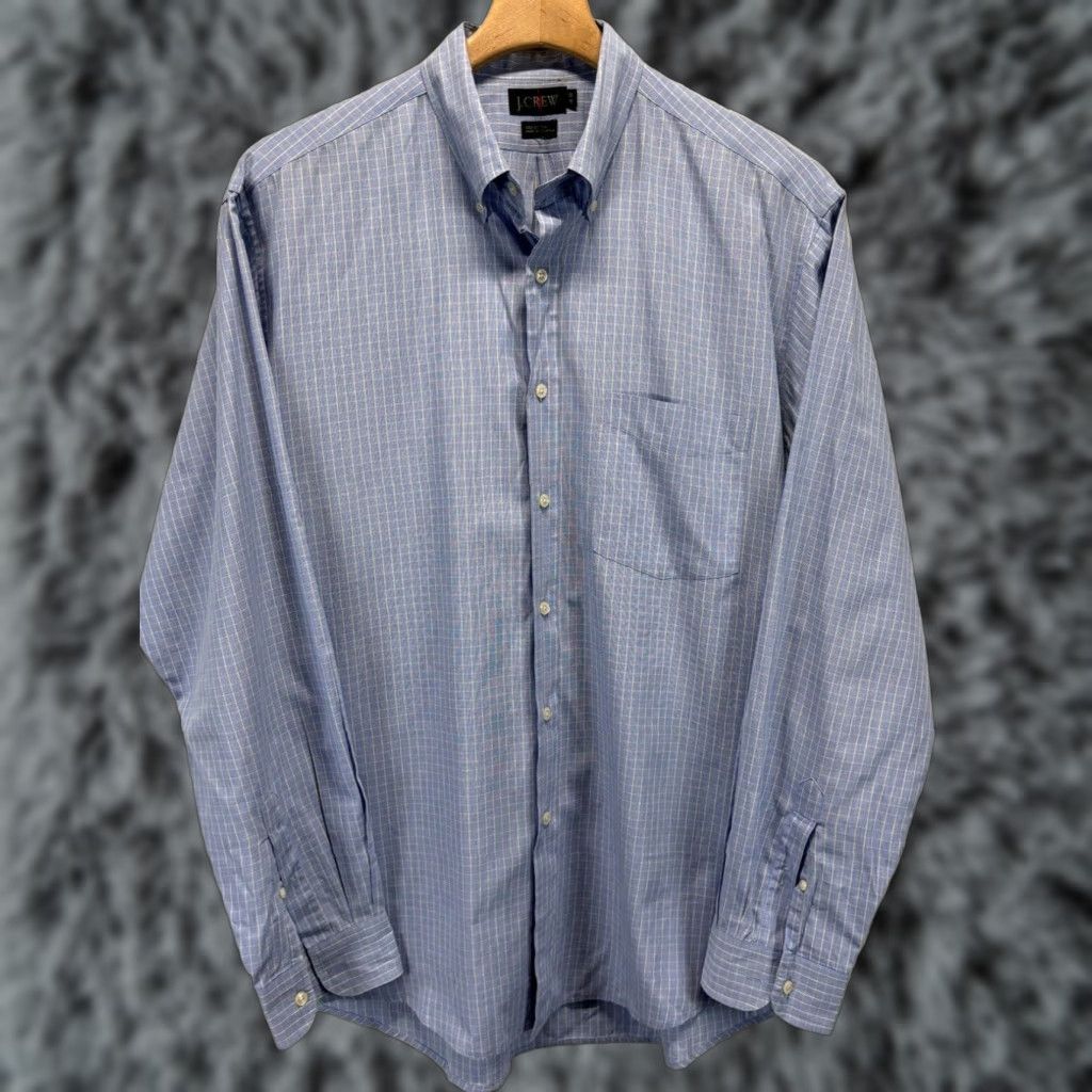 J.Crew VINTAGE J. Crew Button Down Collared Shirt Men's 16 Blue Plaid Long Sleeve Cotton Size US L / EU 52-54 / 3 - 1 Thumbnail