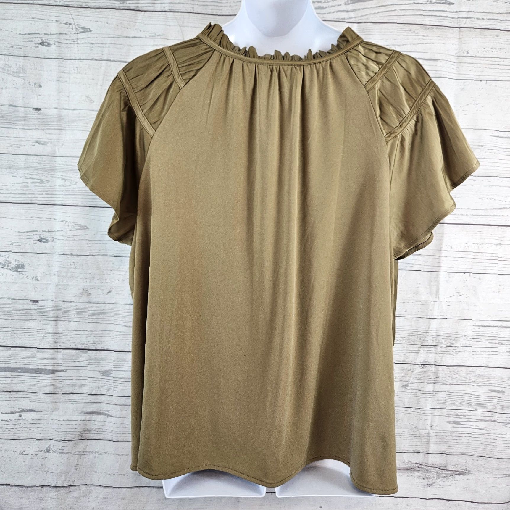 Vintage Lane Bryant Womens Top Sz 22/24 Solid Green Short Sleeve Blouse Shirt Plus Size Green Womens Size 3XL / US 20-22 - 3 Thumbnail