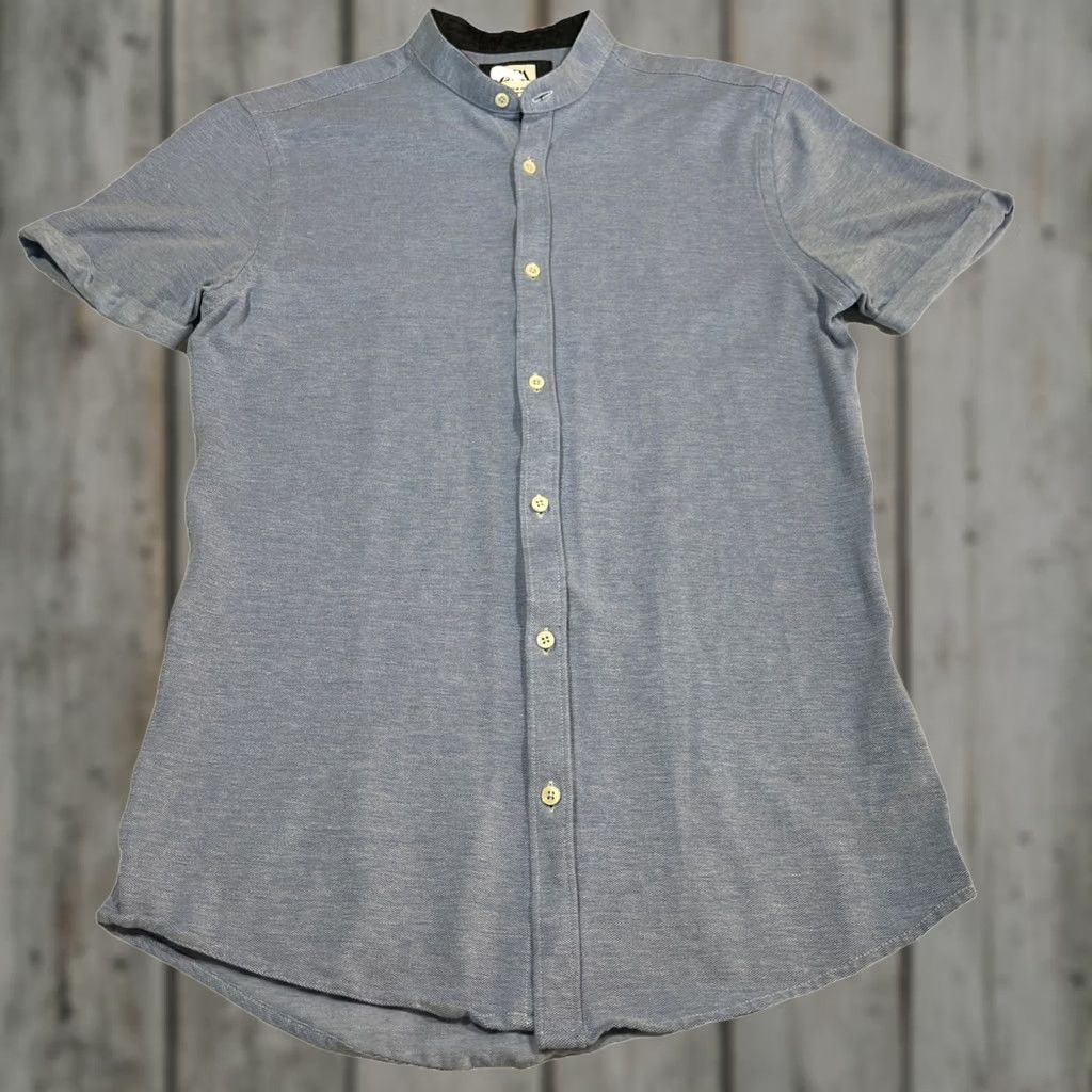 Zara Zara Button-Up Men’s Shirt M Slim Fit Short Sleeve Solid Blue Cotton Woven Casual Travel Modern PreppyMens Size US M / EU 48-50 / 2 - 1 Thumbnail