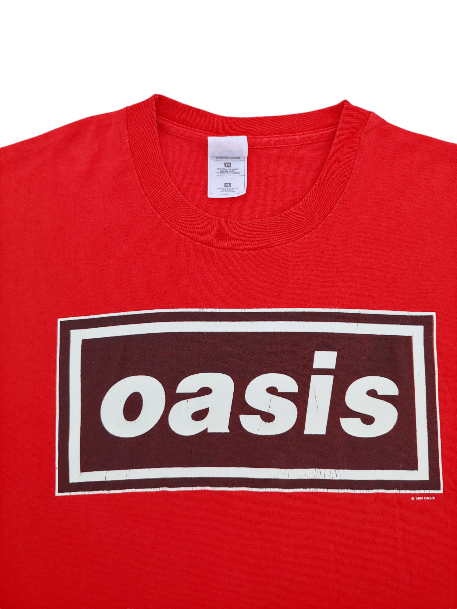 Image of Vintage 90's Oasis Box Logo North America Tour 1994 T Shirt in Red, Men's (Size XL)