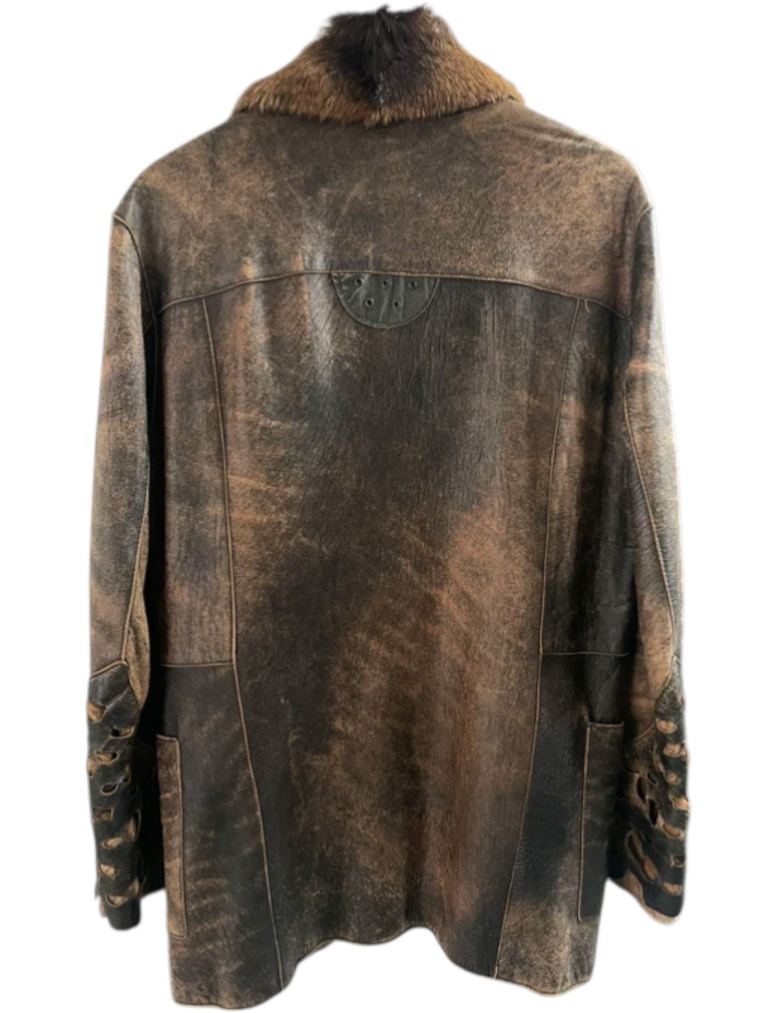 Just Cavalli Just Cavalli Distressed Leather Coat with Fur Collar Size US M / EU 48-50 / 2 - 4 Thumbnail