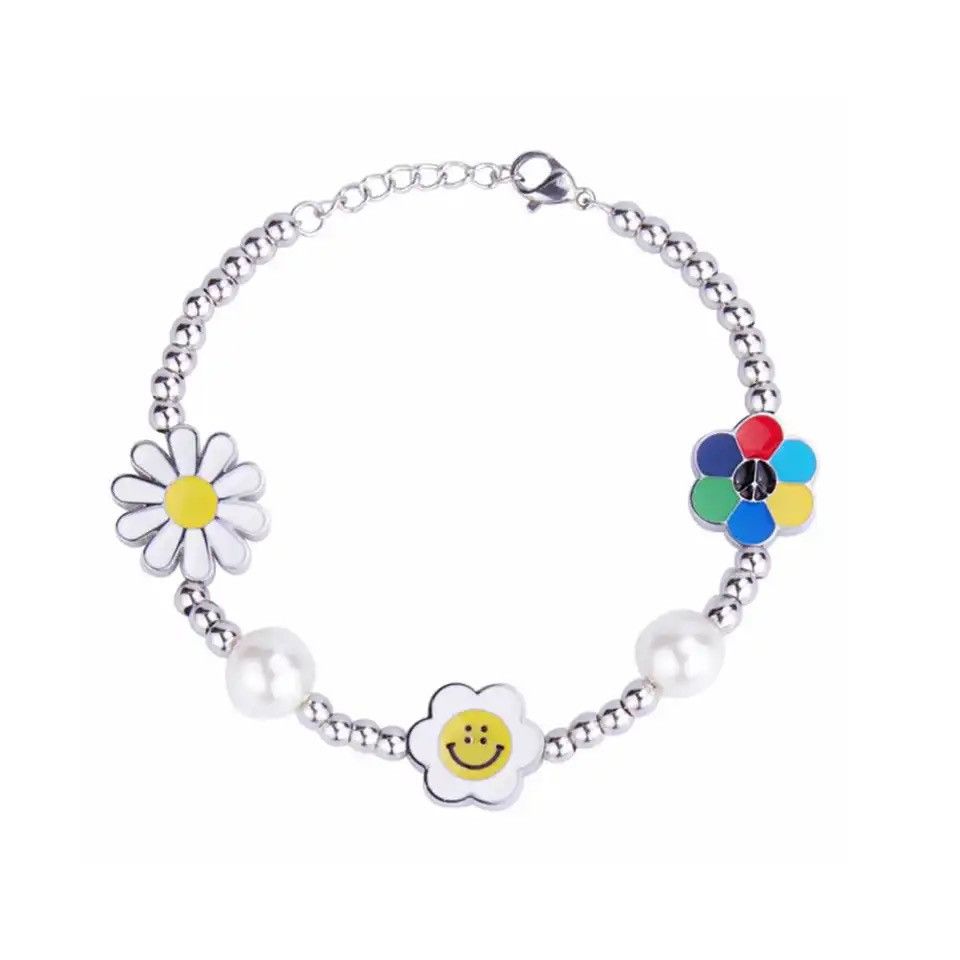 Jewelry × Vintage Stainless Steel Hip Hop Delicate Smiley Face Sunflower Size ONE SIZE - 2 Thumbnail