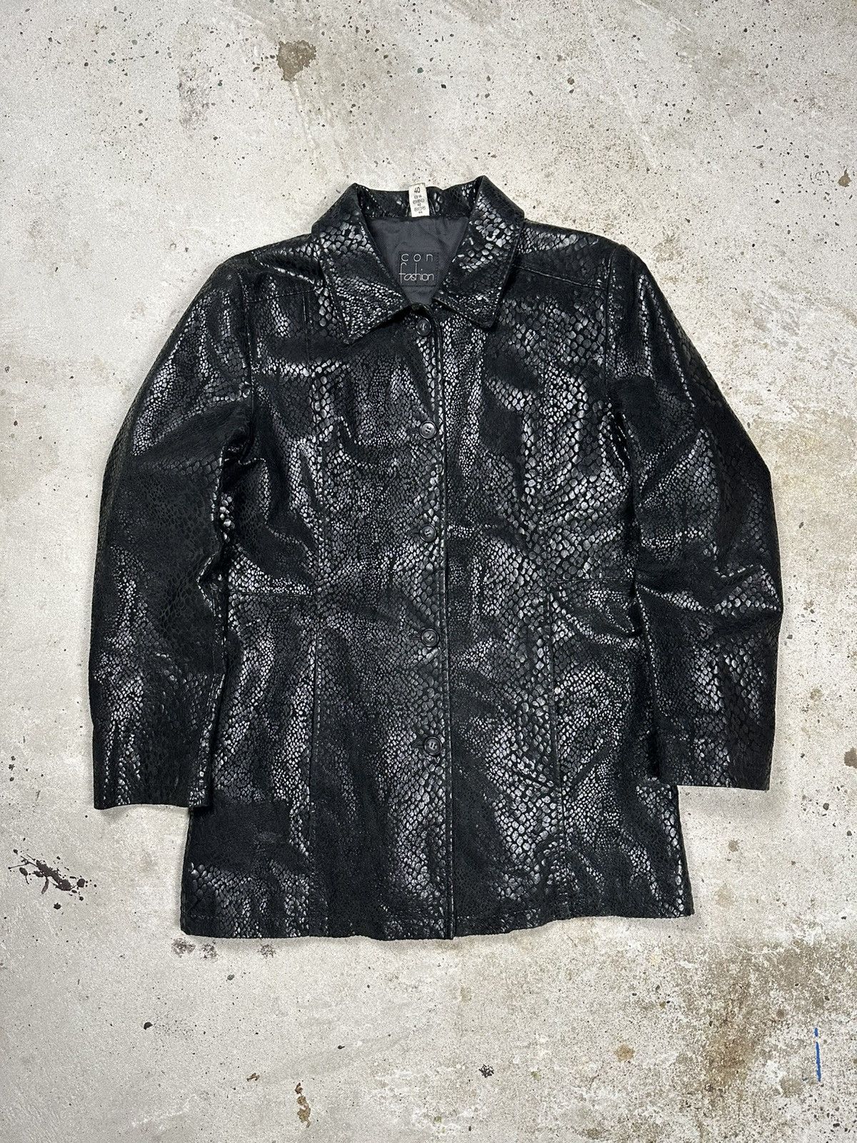 Vintage Y2K Black Genuine Leather Crocodile Snakeskin Coat