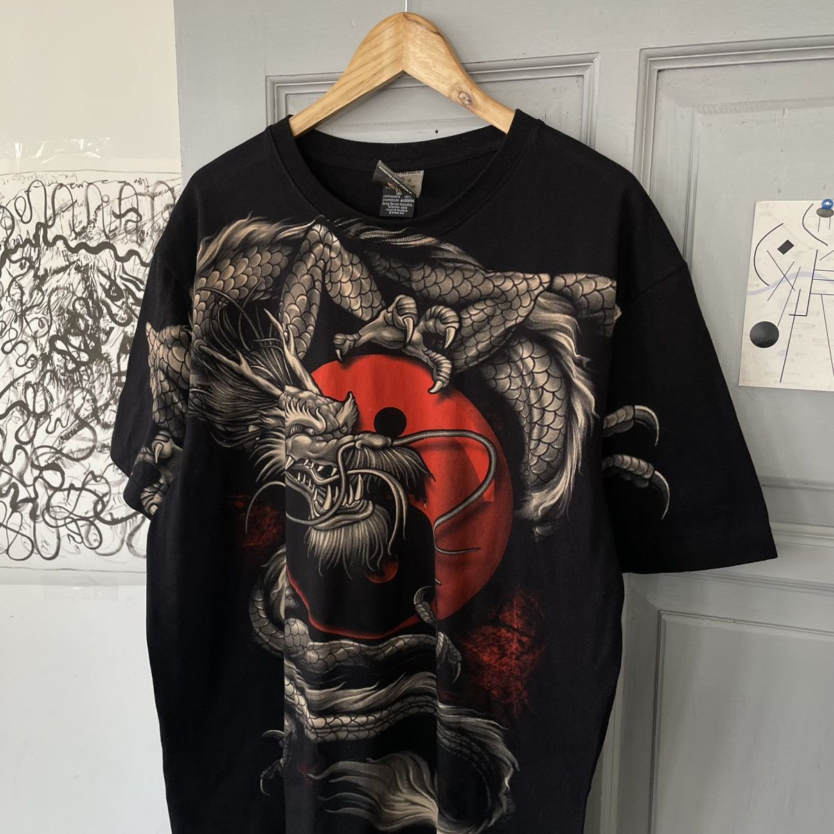Japanese Brand × Vintage Vintage 90’s Yin Yang Dragon All Over Print Y2K Size US XL / EU 56 / 4 - 4 Thumbnail