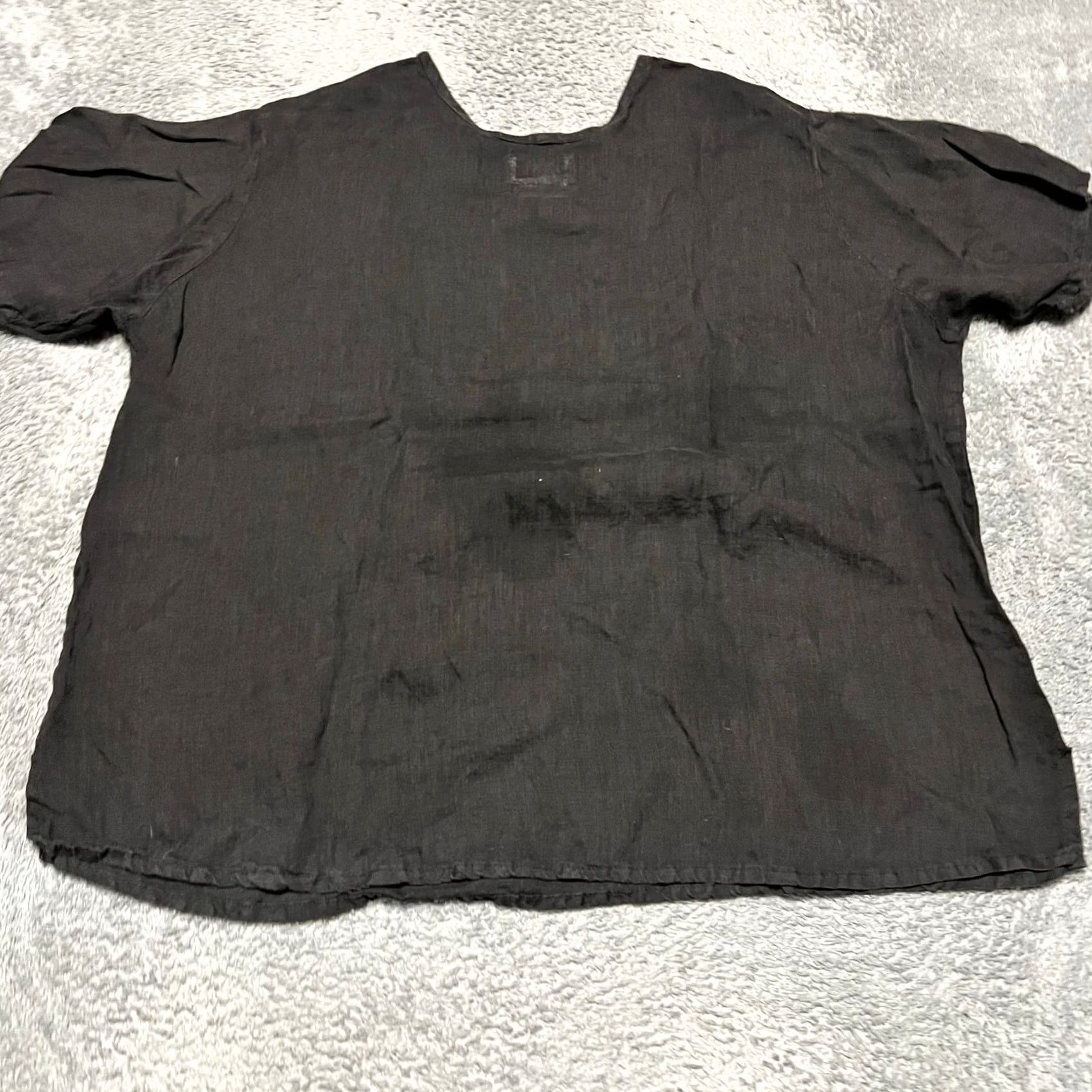 FLAX Flax Linen Shirt Womens Large Black Baggy Ahort Sleeve Size L / US 10 / IT 46 - 2 Thumbnail