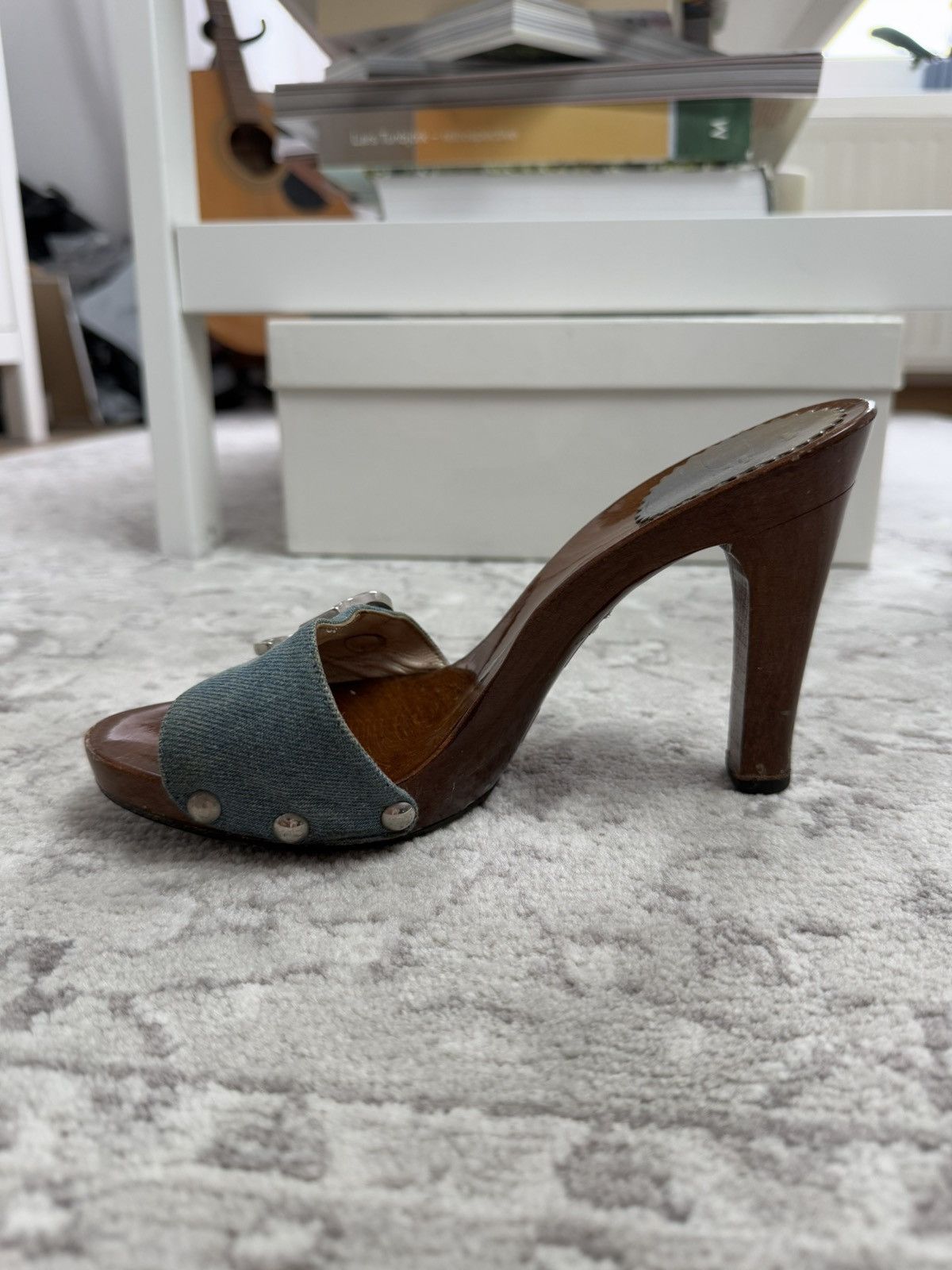 Dior Vintage y2k Dior wood & denim mules sandals US6 designer rare Size US 6 / IT 36 - 13 Thumbnail