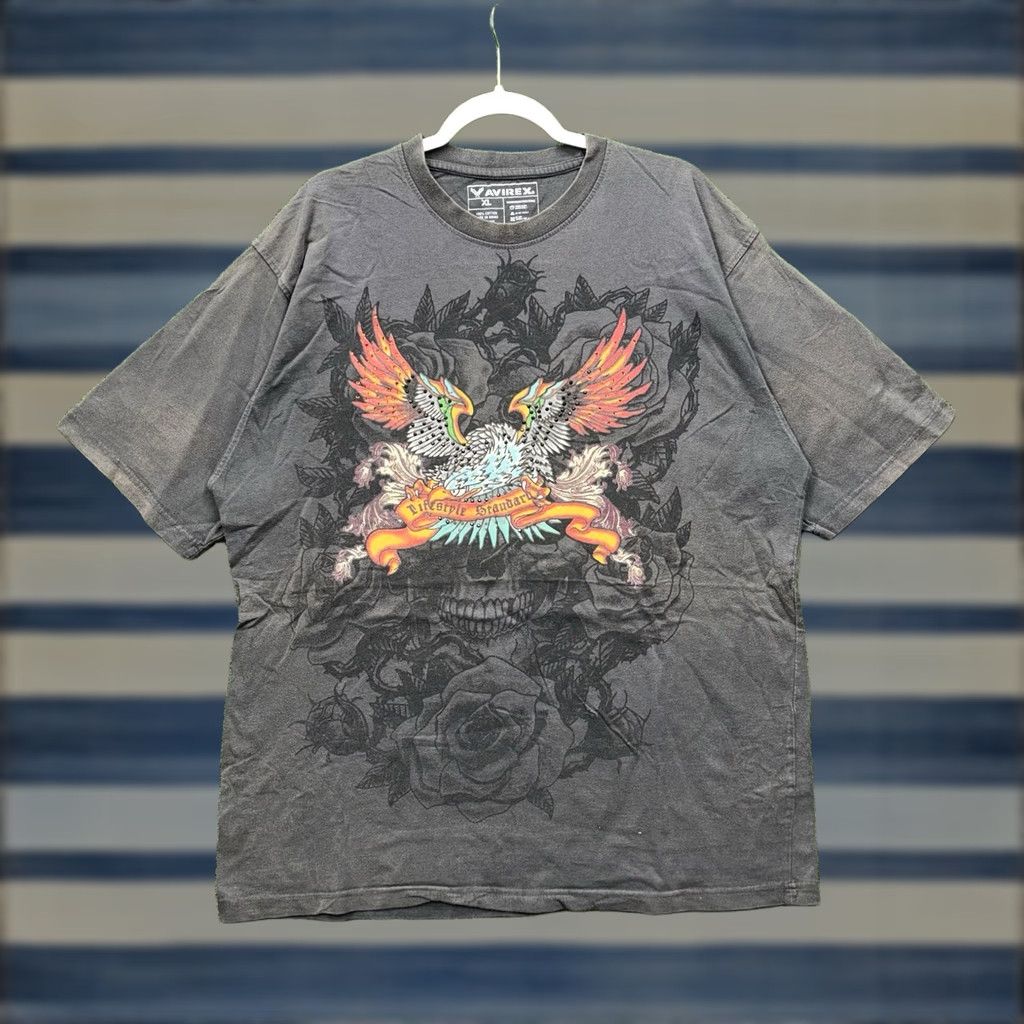 Avirex Avirex Shirt Mens XL Graphic Print Biker Eagle Grunge Wings Dragon Style T-Shirt Gray 2000s Vintage Size US XL / EU 56 / 4 - 1 Thumbnail