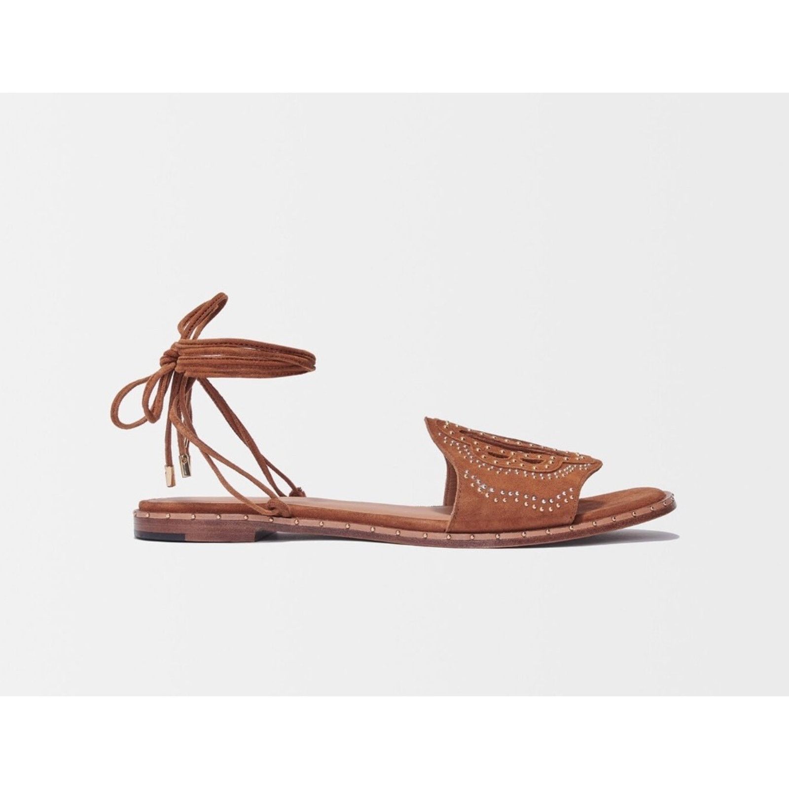 Maje NEW MAJE Flat Studded Lace Up Sandals Camel size 40 / 9.5 Size US 6.5 / IT 36.5 - 5 Thumbnail