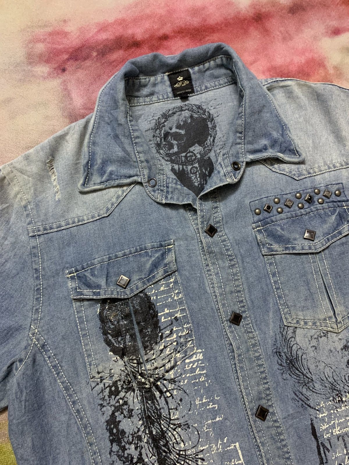 semanticdesign 2000’s Semantic - Tribal Poem Punk Grunge Chambray Shirt Size US S / EU 44-46 / 1 - 5 Thumbnail