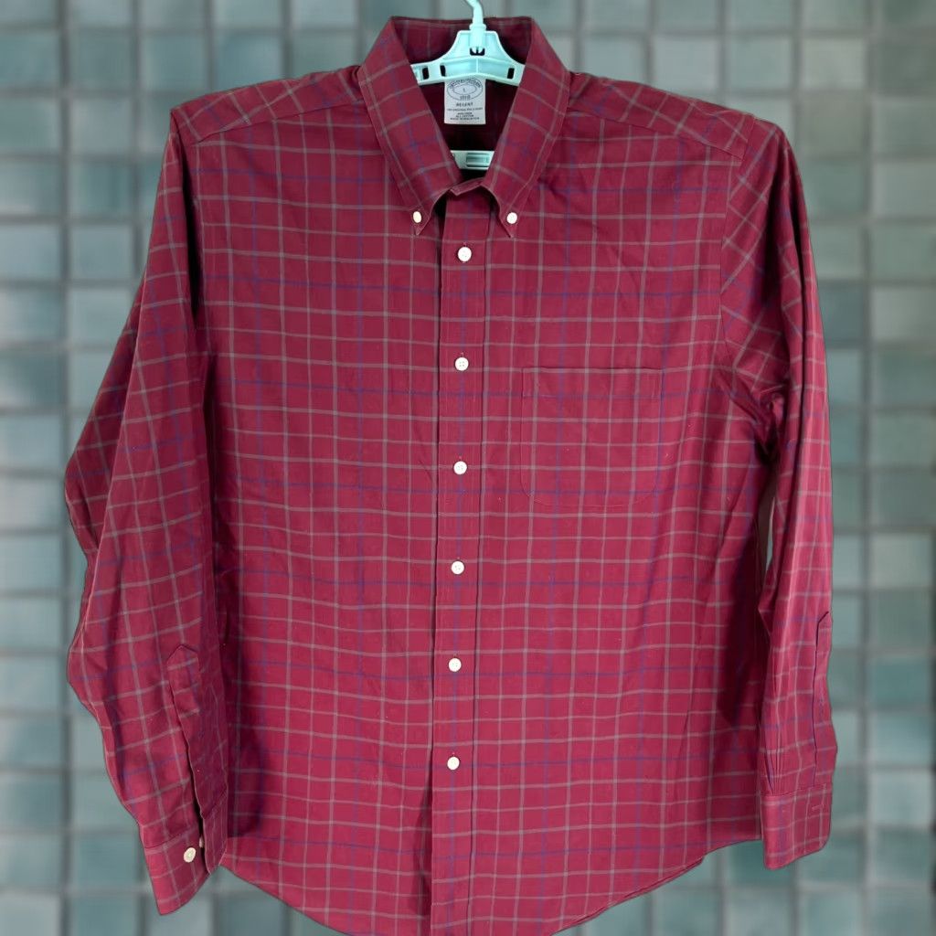 Brooks Brothers Brooks Brothers Regent Plaid Button-Down Shirt Mens L Maroon Long Sleeve Cotton Non-Iron Pockets Button-Up Casual Classic Size US L / EU 52-54 / 3 - 1 Thumbnail