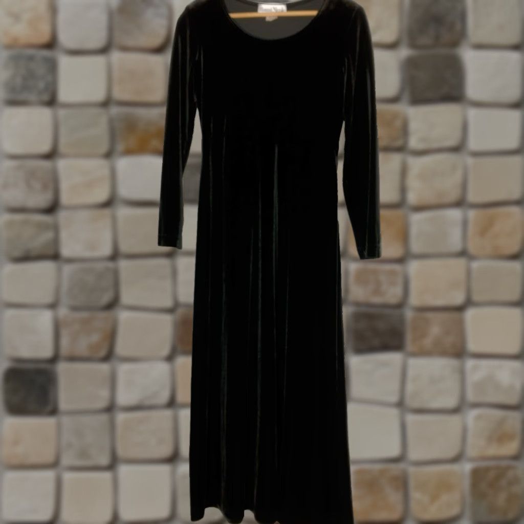 Velour VINTAGE Ronni Nicole Petite Dress 6P Black Velour Stretch 1990s Gothy Witchy Gothic Girls Women Size M / US 6-8 / IT 42-44 - 1 Thumbnail