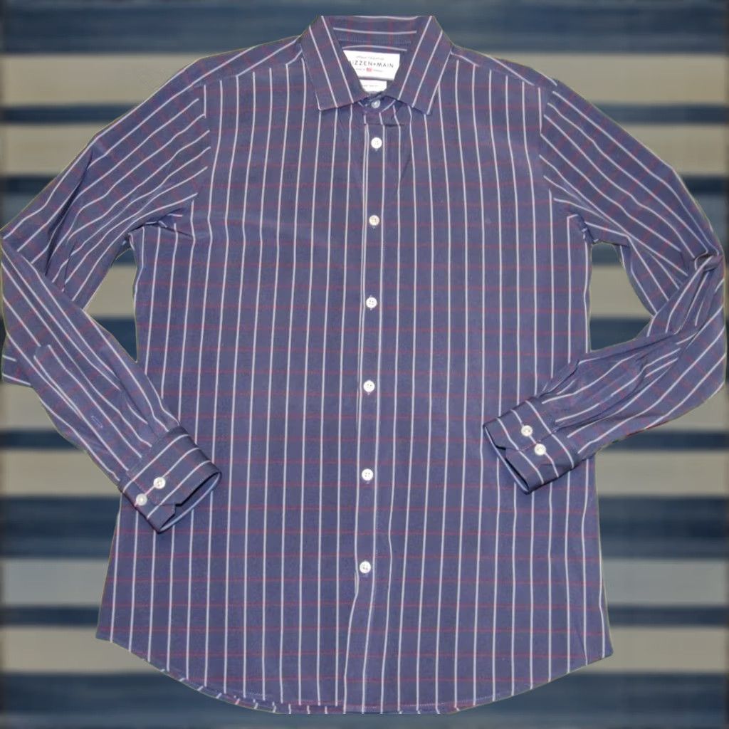 Mizzen+Main MIZZEN + MAIN Blue Plaid Long Sleeve Button Down Shirt Trim Fit Large L Size US L / EU 52-54 / 3 - 1 Thumbnail