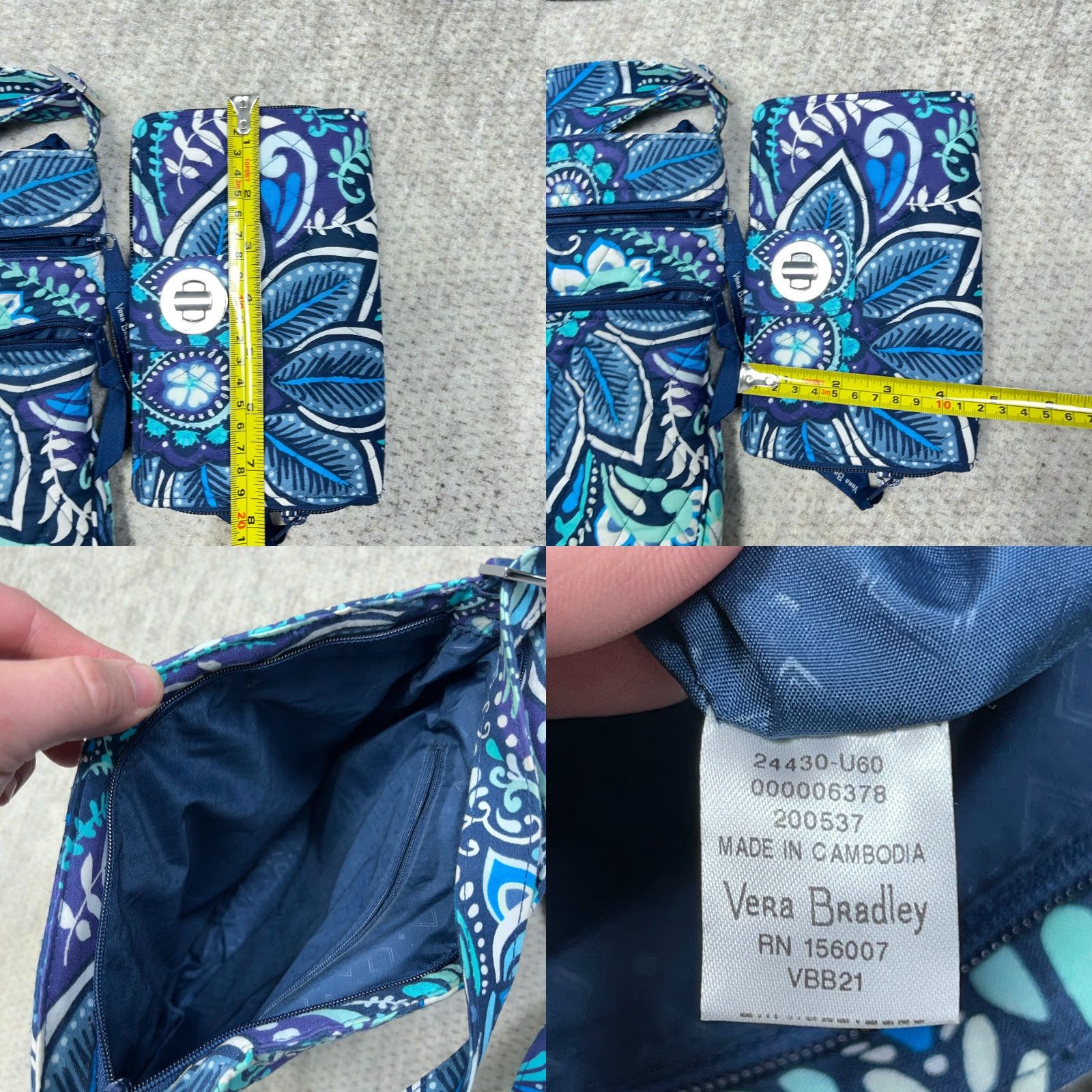 Vera Bradley Vera Bradley Crossbody Bag Women's Large Blue Island Medallion Quilt Pouch Wallet With Zip Molded Floral Size ONE SIZE - 8 Thumbnail