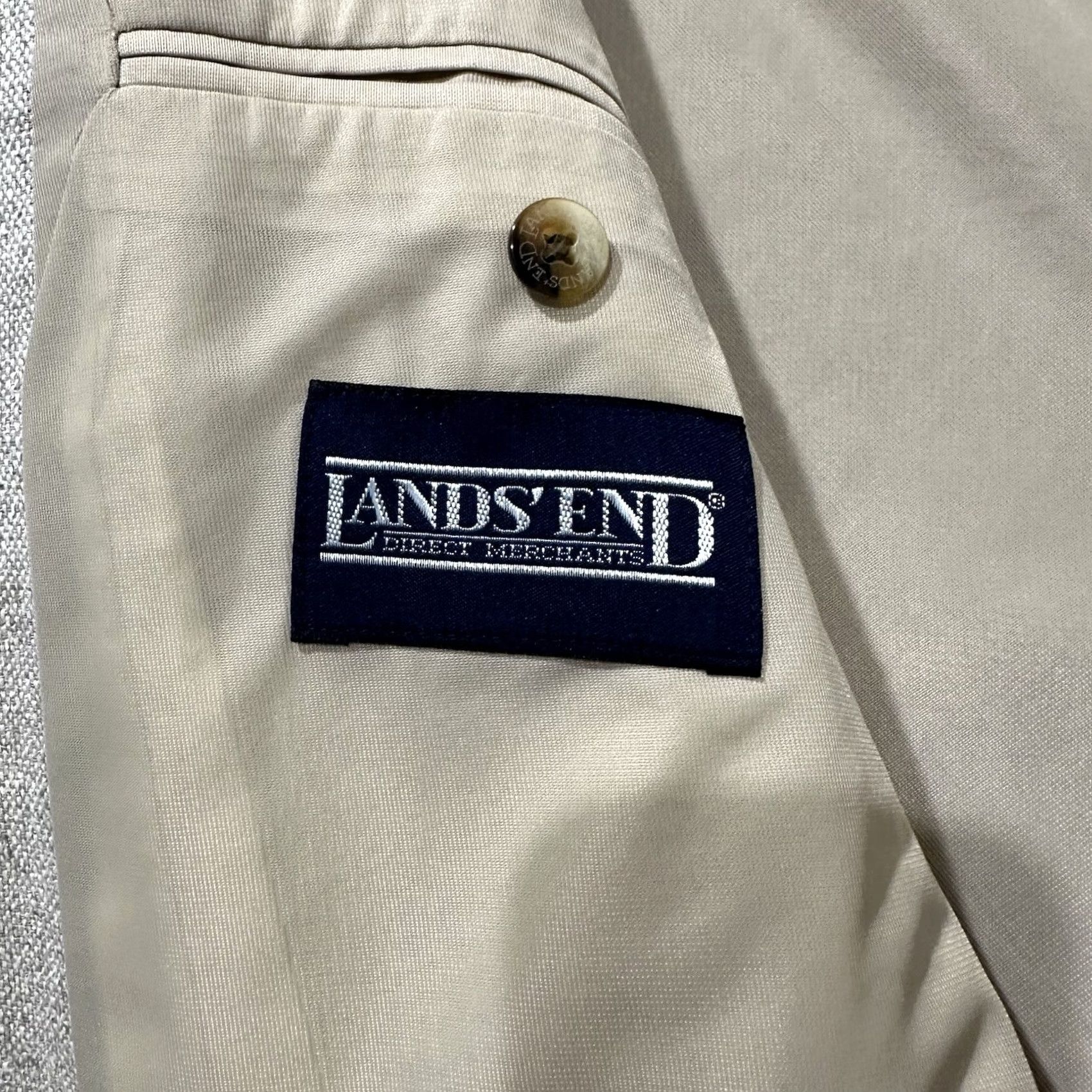 Lands' End VINTAGE Lands' End Blazer Sport Coat Mens 42L Beige Silk Stains GUC Jacket Single-Breasted Two-Button Notch 2 Piece Tailored Regular Mens Size 42R - 4 Thumbnail