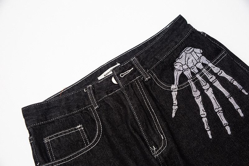 Japanese Brand Men's street hip-hop loose straight bone embroidered jeans Size US 32 / EU 48 - 3 Thumbnail