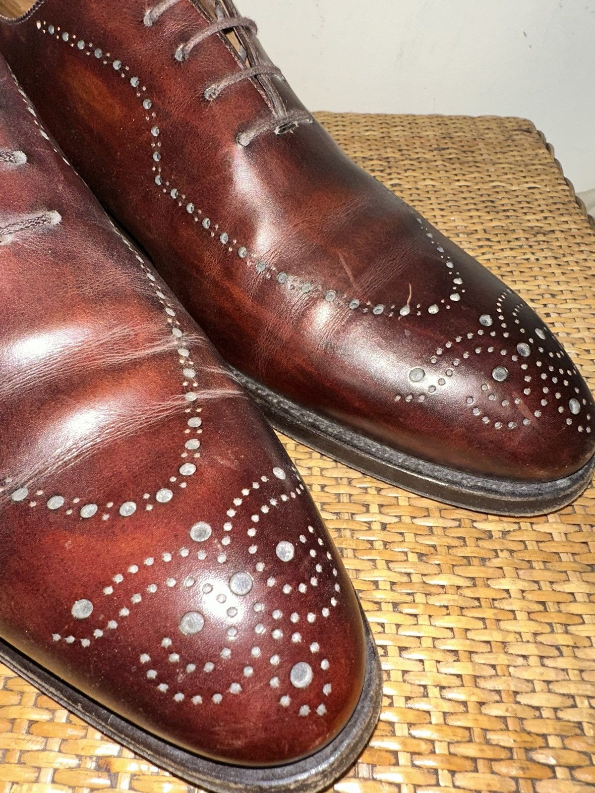 Bontoni BONTONI Men’s Size 11 Whole Cut Brogue Brown Leather Size US 11 / EU 44 - 2 Thumbnail