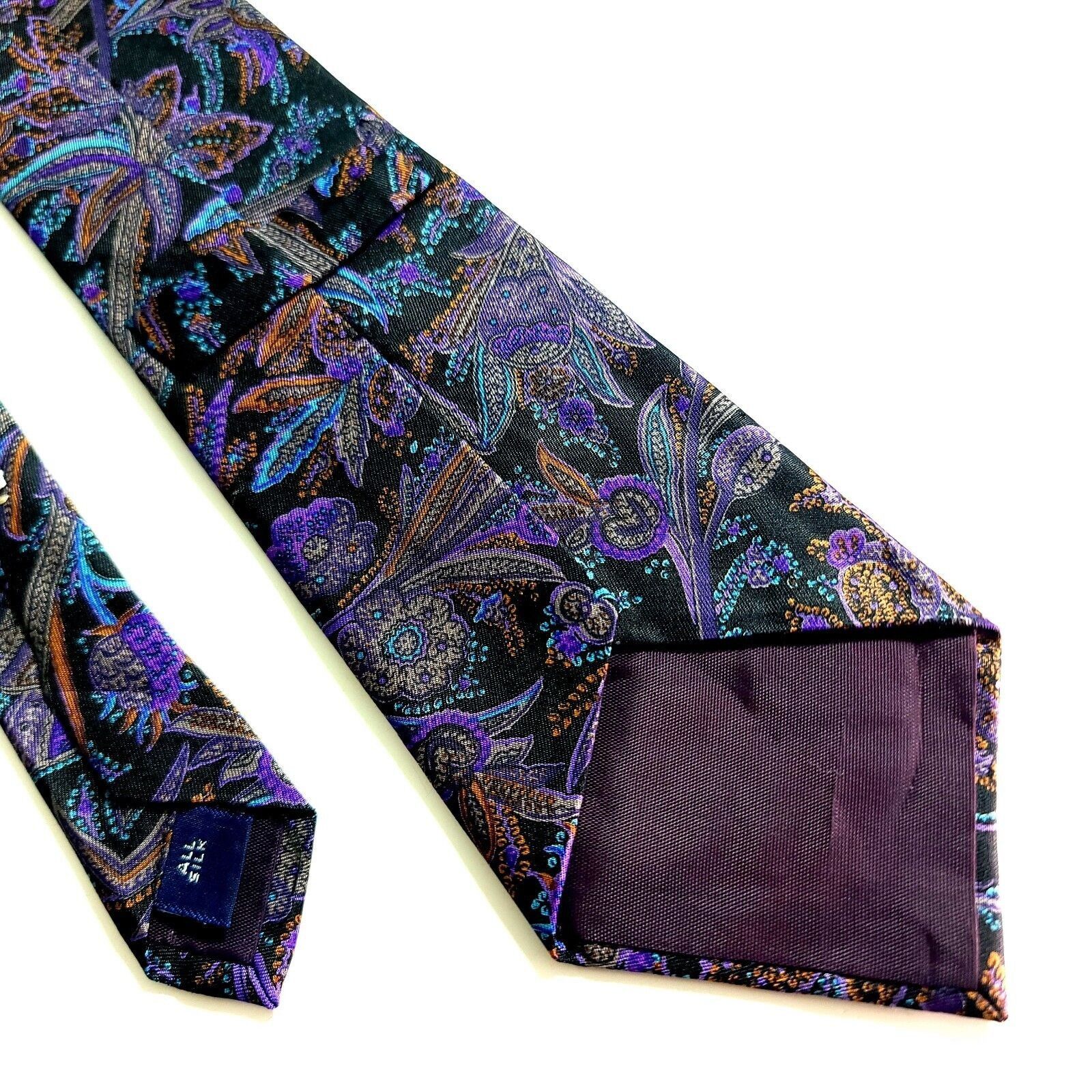 Designer Harve Benard Black Purple Floral Paisley Print Short Silk Ti Size ONE SIZE - 5 Thumbnail