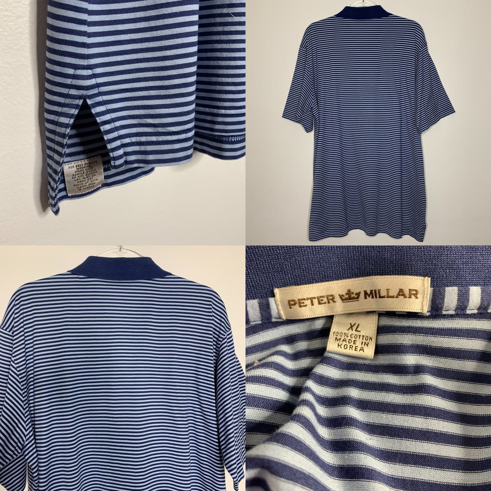 Peter Millar Peter Millar Polo Shirt Golf Mens Size XL Blue Striped Cotton Button Front Size US XL / EU 56 / 4 - 8 Thumbnail