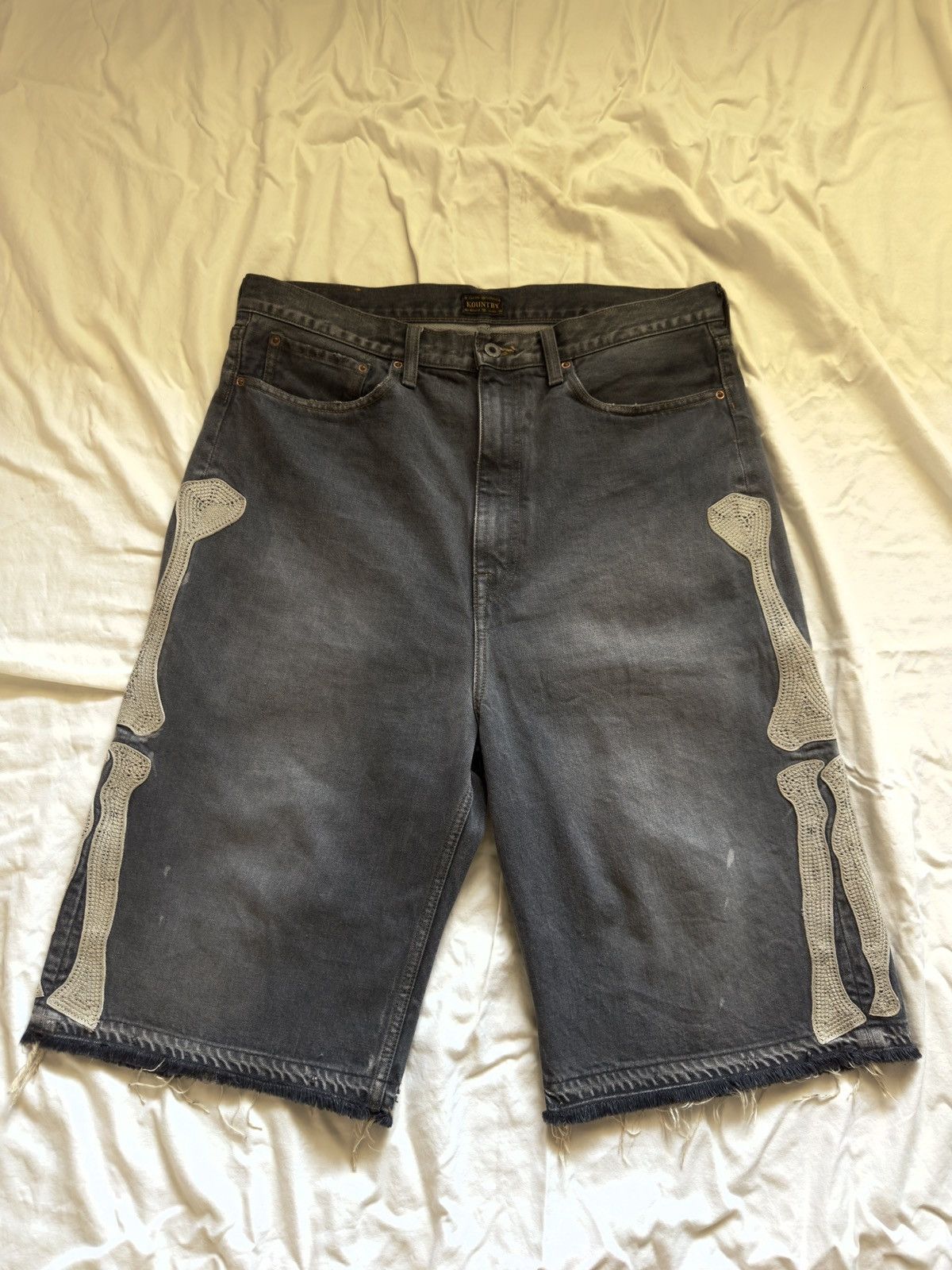 Kapital 14oz Denim 5P Bone Embroidery Shorts