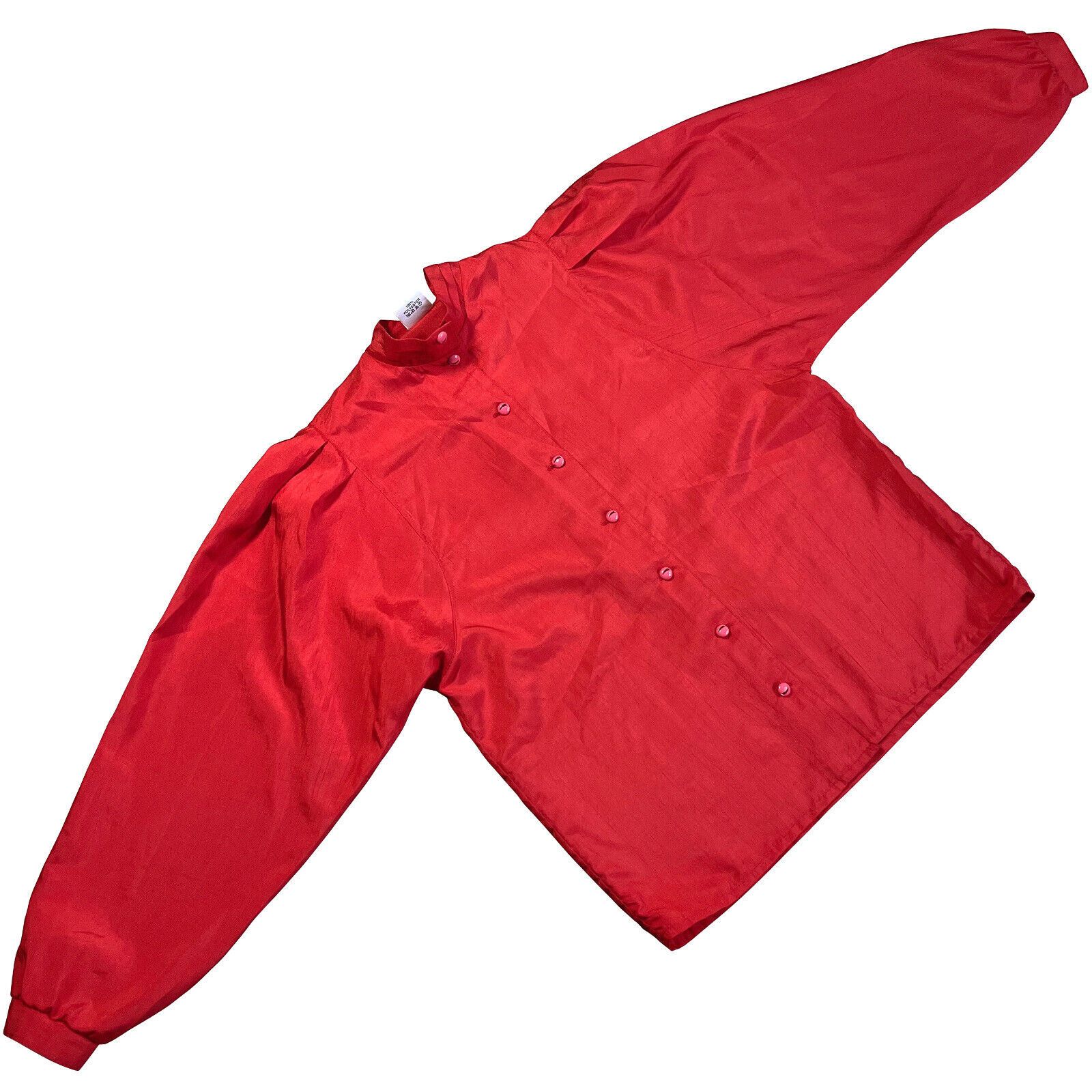 image of Vintage Bloch (Denmark) Sateen Pleated Band Garibaldi Blouse in Red, Women's (Size Small)
