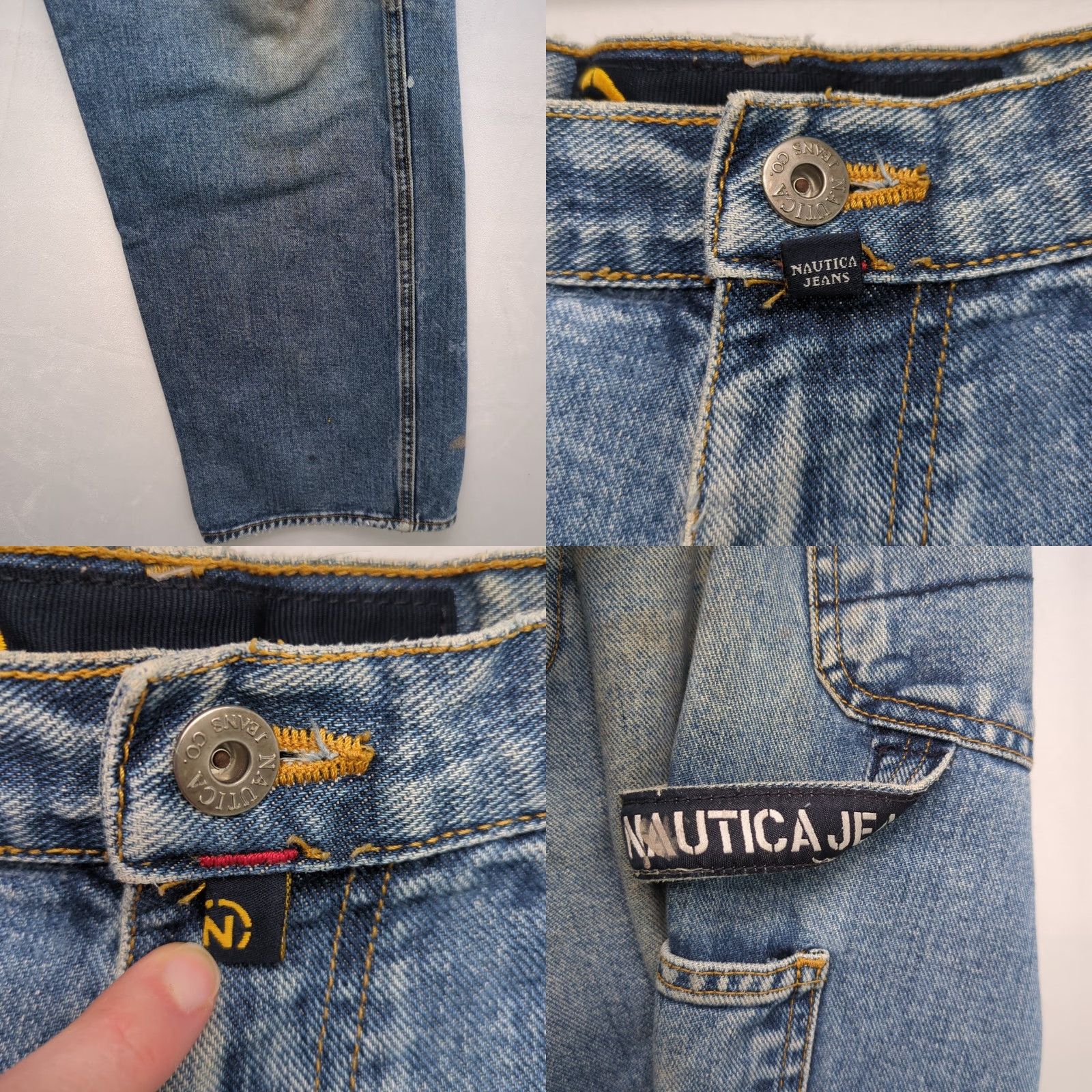 Nautica VINTAGE Nautica Jeans Mens 34x34 Denim Blue Distressed Carpenter Jeans Wide-Leg 90s Nautical Logo Mens Size US 34 / EU 50 - 8 Thumbnail