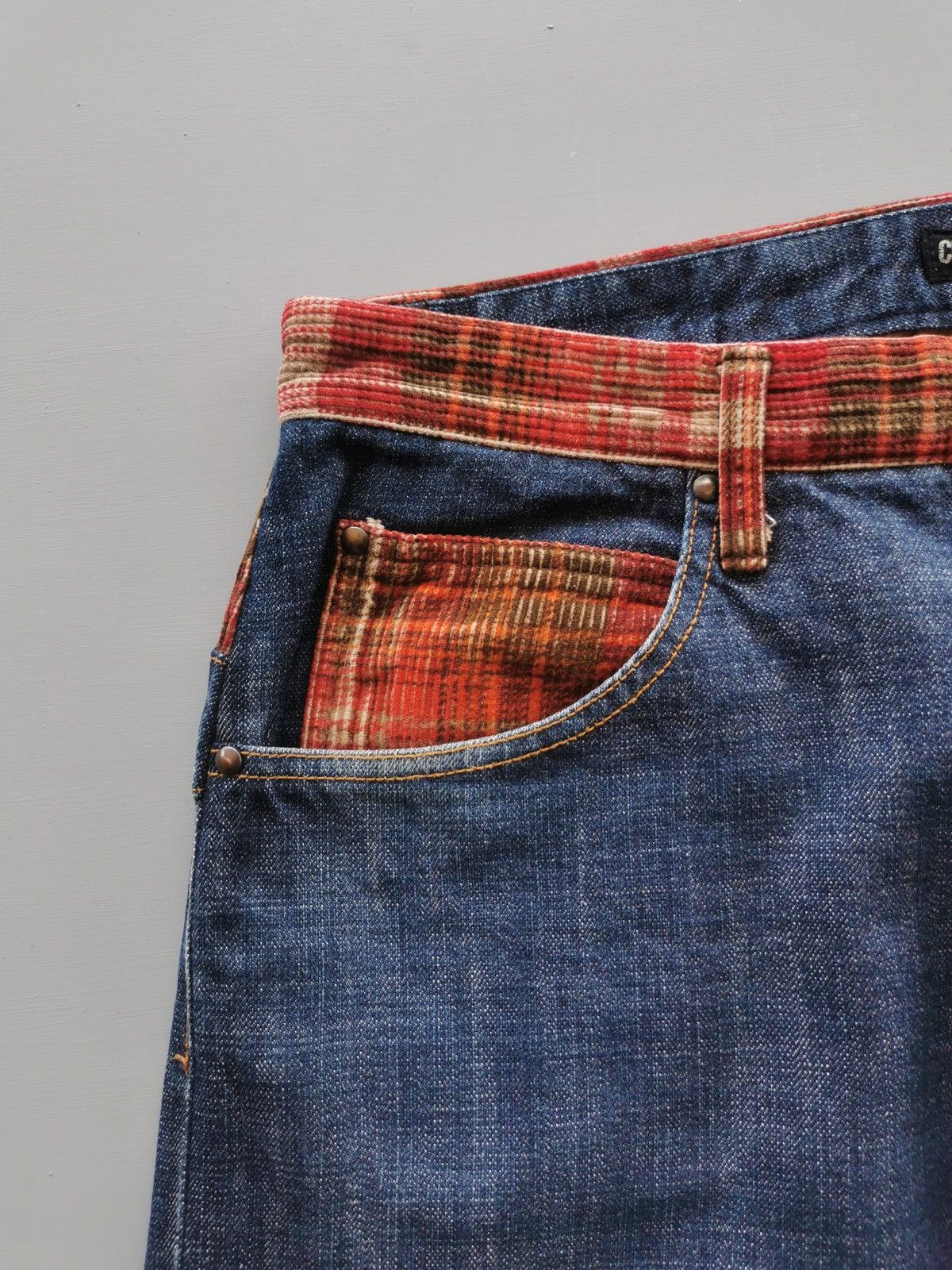 14th Addiction Concave Attempt Double Back Waist Tartan Denim Jeans Size US 33 - 7 Thumbnail