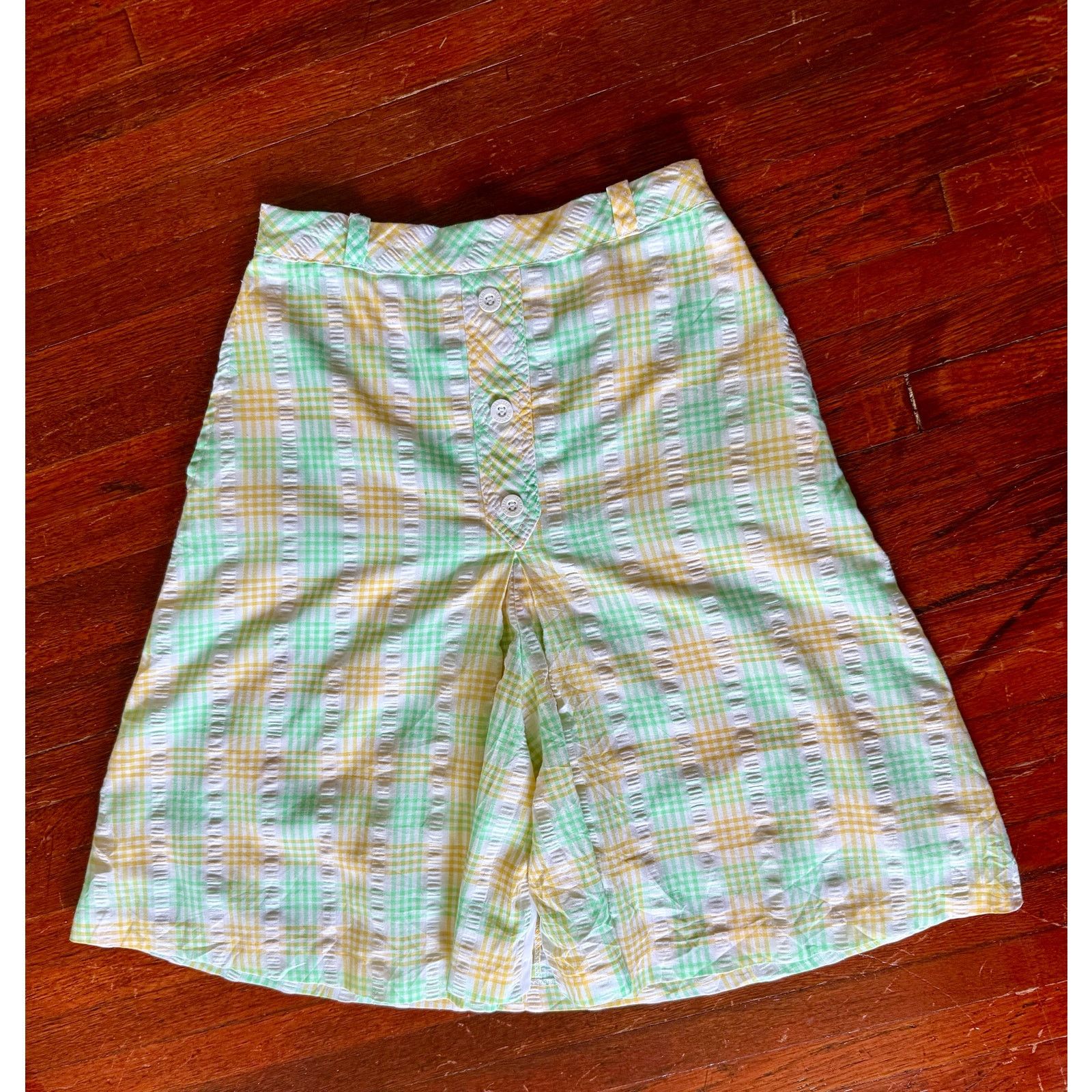 Jantzen Vintage Seersucker White Green Plaid High Waisted Shorts XS Size 25" / US 0 / IT 36 - 1 Thumbnail