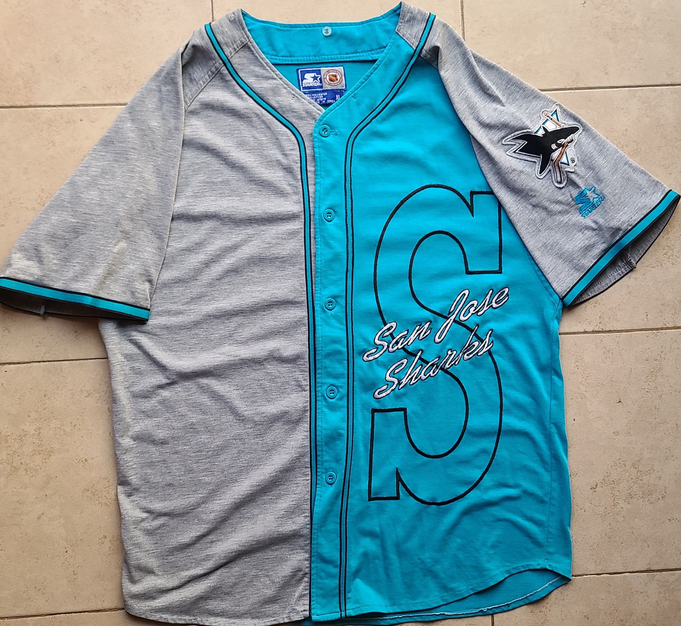 NHL San Jose Sharks 90s Baseball jersey XL teal NHL hockey vtg Size US XL / EU 56 / 4 - 2 Thumbnail