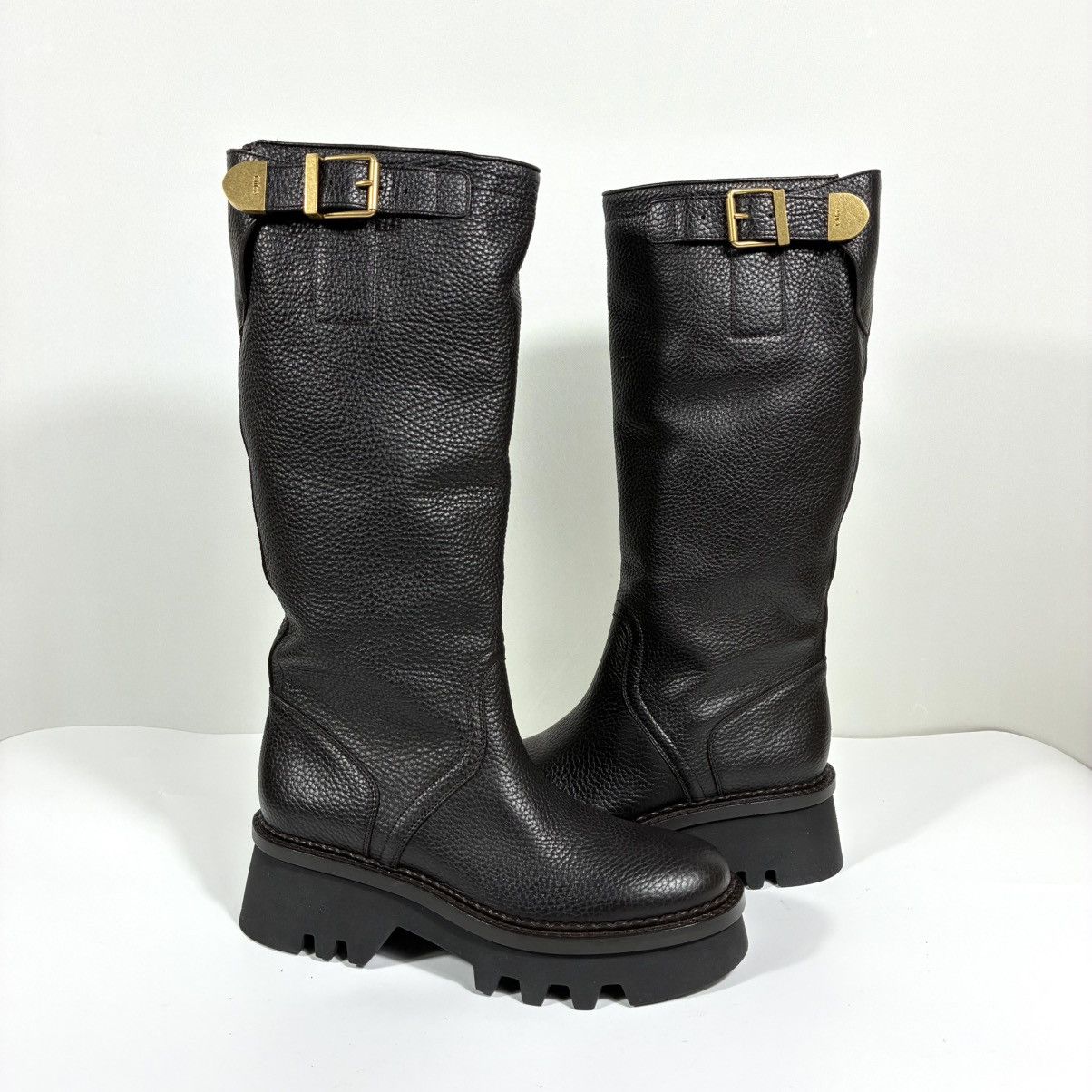 Chloe Chloe Owena Pebbled Leather Knee High Platform Boots 40.5 EU Size US 9.5 / IT 39.5 - 11 Thumbnail