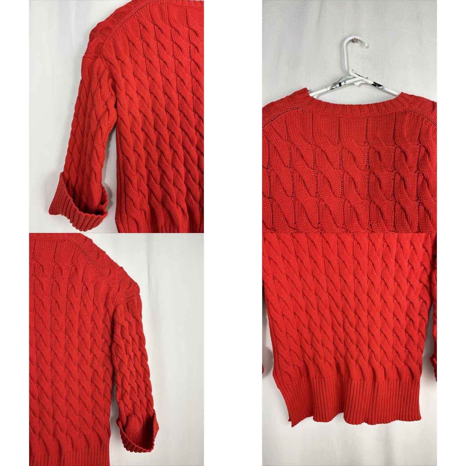 J.Crew VINTAGE? No — Actually J.Crew M-L Cotton Cable Knit Side Slit Crew Sweater Red-Orange Oversized BM401 Size L / US 10 / IT 46 - 9 Thumbnail