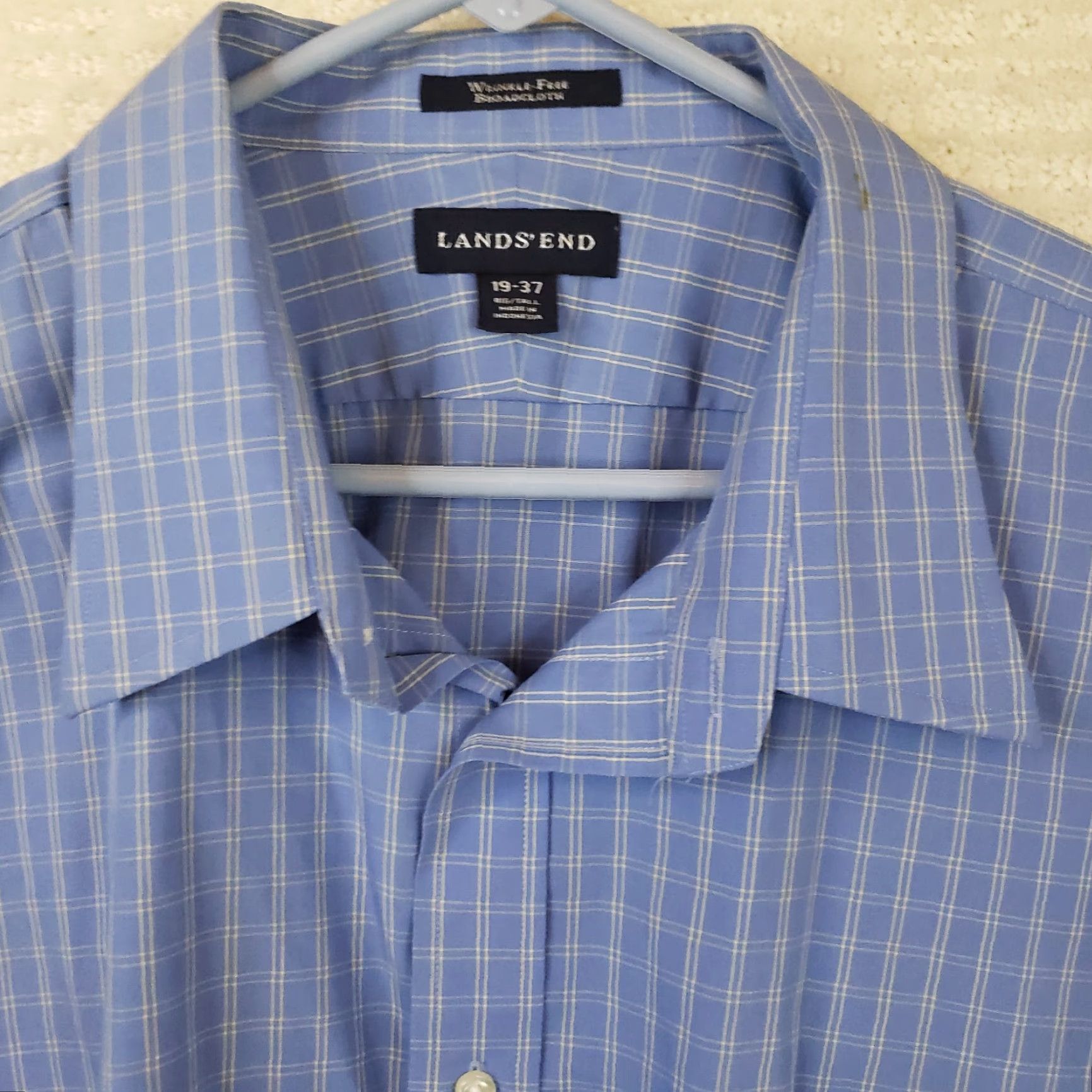Lands' End Lands' End Men's Big & Tall 19-37 Traditional Fit Blue Check No Iron Twill Shirt Size US XXL / EU 58 / 5 - 4 Thumbnail