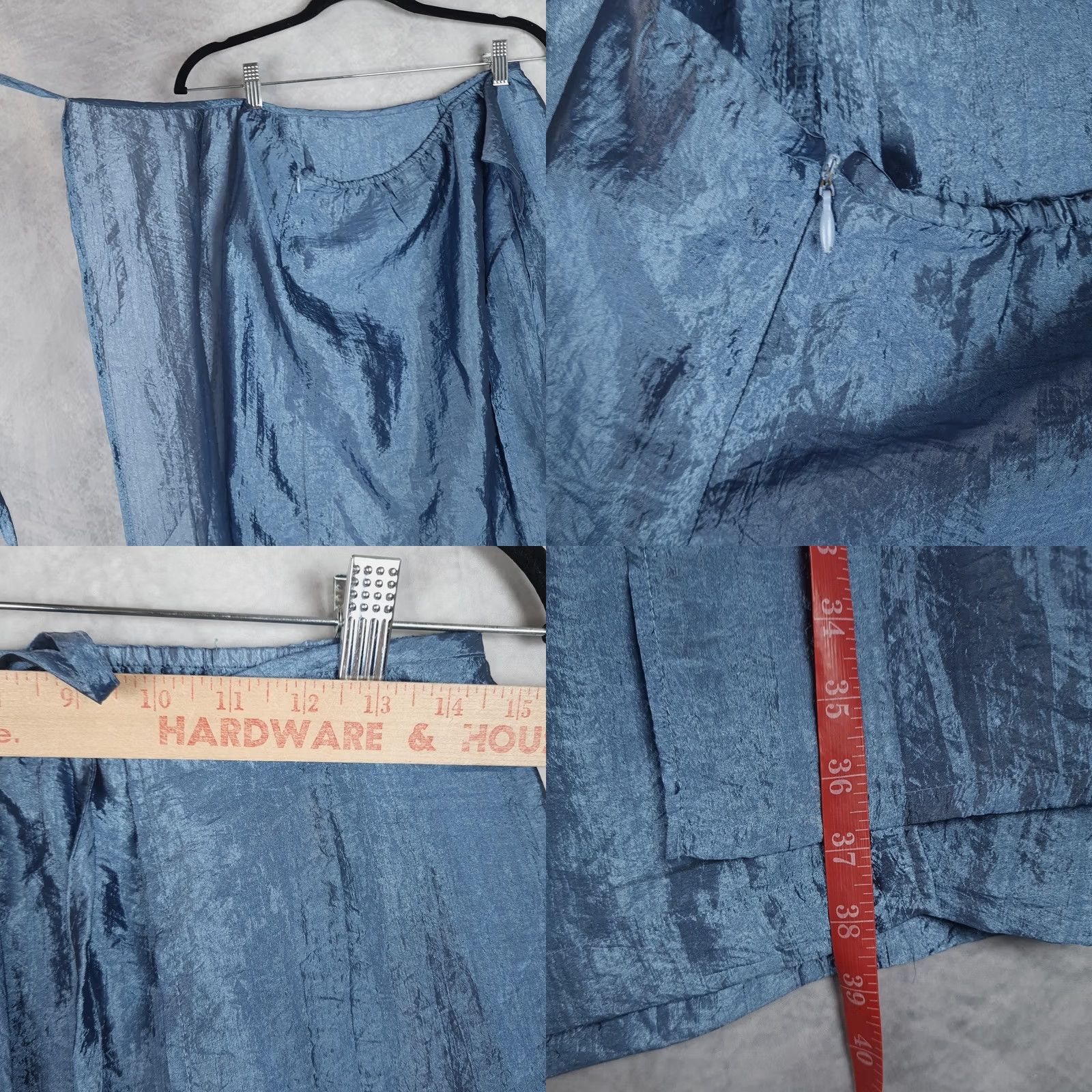Free People VINTAGE Free People Skirt Maxi Juniors 7 Blue Satin Layered Wrap Tie Back Seamed 90s 2000s Womens Size 28" / US 6 / IT 42 - 10 Thumbnail