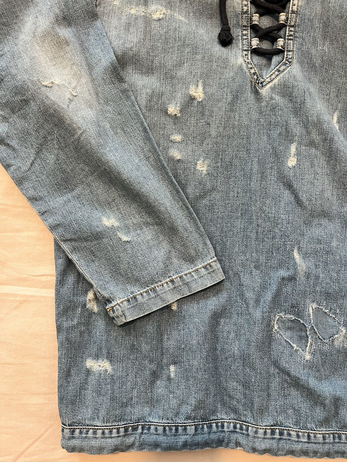 Saint Laurent Paris Denim Long Sleeve Hoodie - Distressed / Tie Up Size US S / EU 44-46 / 1 - 4 Thumbnail