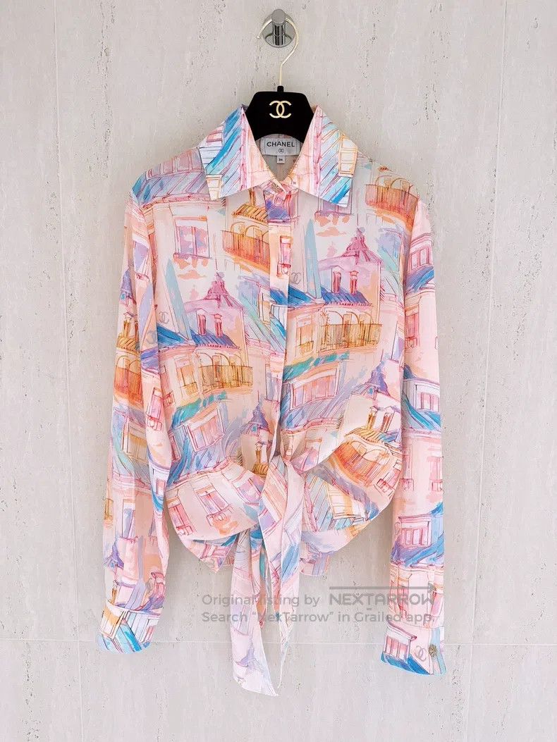 Chanel 20S spring and summer painted roof silk shirt