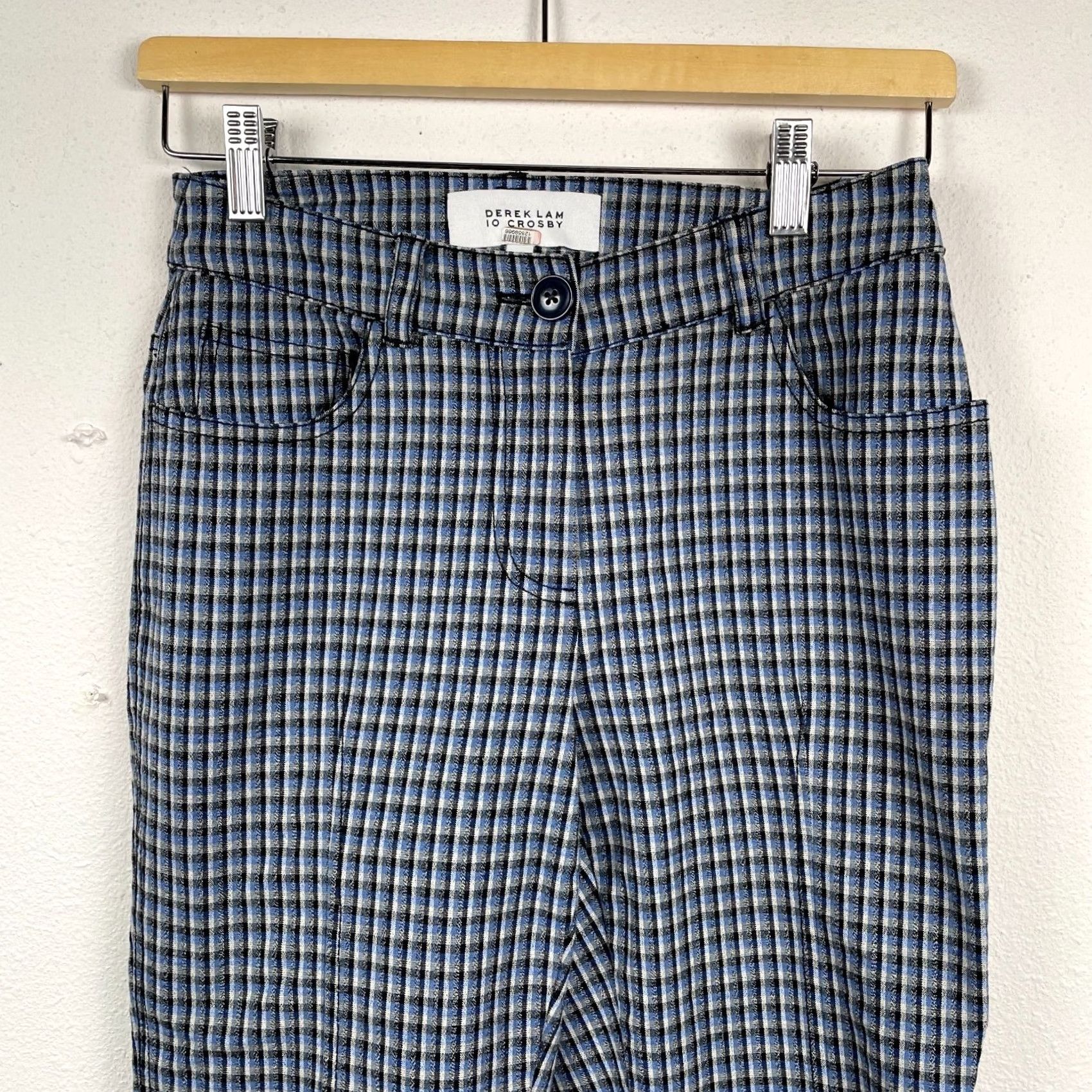 Vintage Derek Lam 10 Crosby Pants Womens Plaid Blue Flared Cropped Trousers Size 0 NEW Size 25" / US 0 / IT 36 - 3 Thumbnail