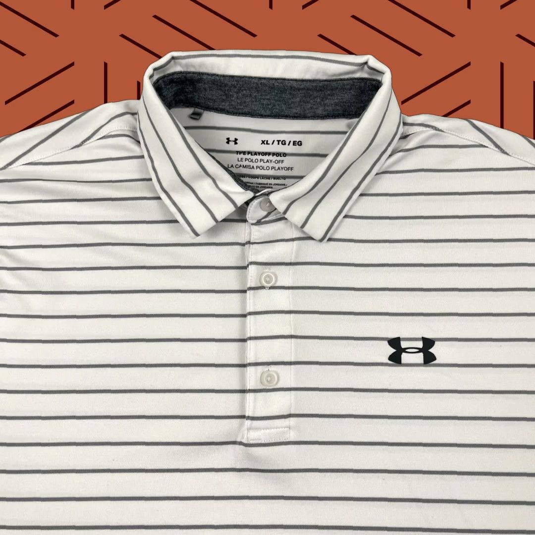 Under Armour Under Armour Polo Shirt Mens XL White Gray Stripe Performance Golf Sport Size US XL / EU 56 / 4 - 1 Thumbnail