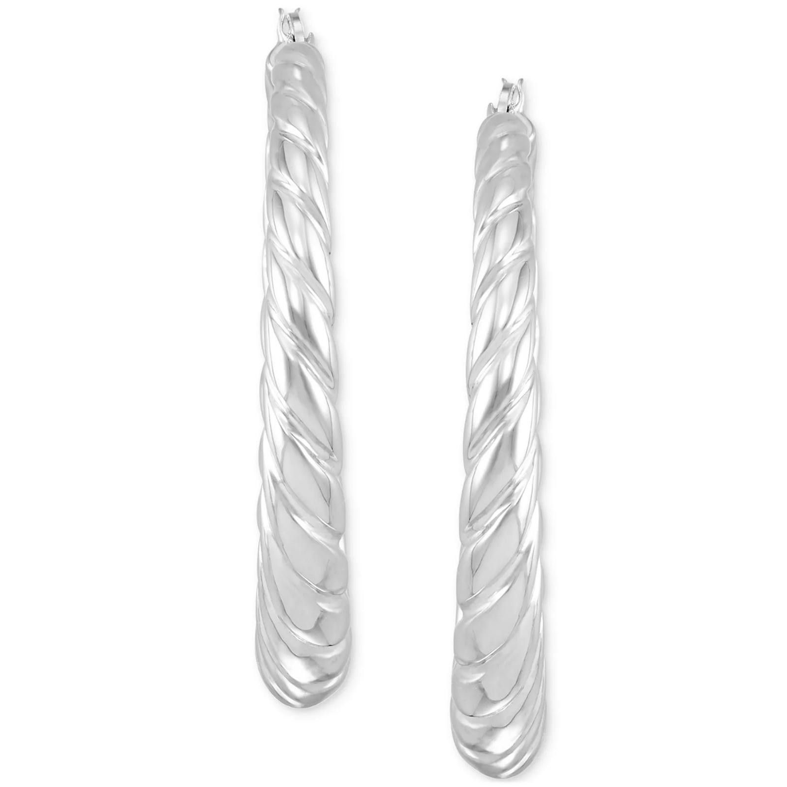 Macys Macy’s Graduated Textured Hoop Earrings – Sterling Silver Size ONE SIZE - 3 Thumbnail