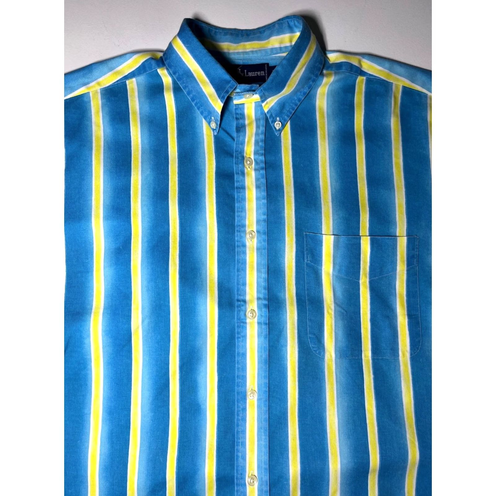 Ralph Lauren Men's Vintage Ralph Lauren Short Sleeve Button-Down Cotton Shirt Striped Sz L Size US L / EU 52-54 / 3 - 5 Thumbnail