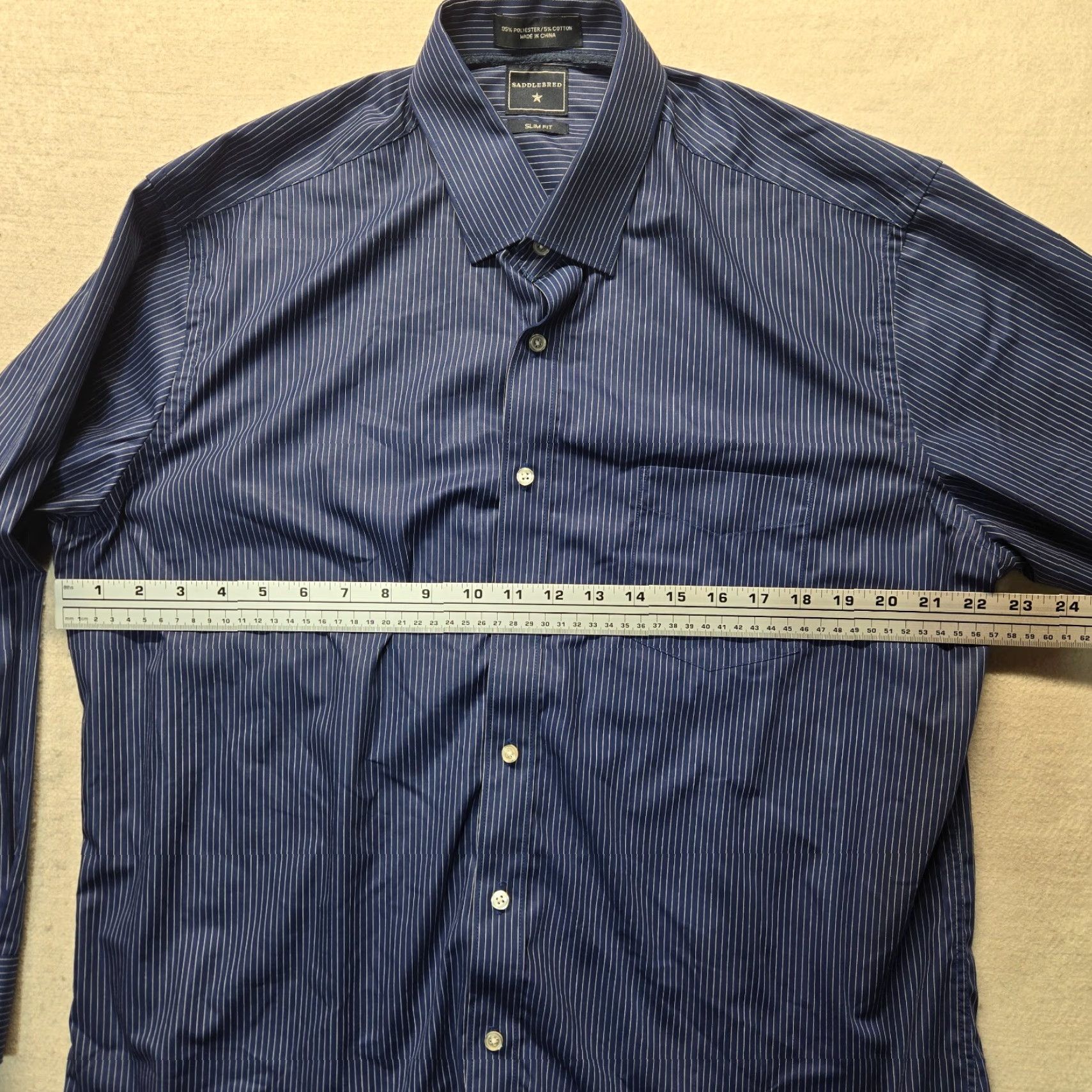 Vintage Saddlebred Shirt Men 16 Slim Fit Blue Striped Button-Up Long Sleeve Size US L / EU 52-54 / 3 - 5 Thumbnail