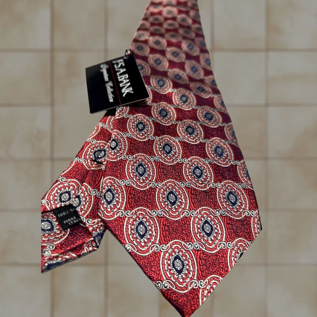 Jos. A. Bank Jos A Bank Red Geometric Silk Tie - One Size 57-60" Wide Logo Made In Italy Men Designer Accent Size ONE SIZE - 1 Thumbnail