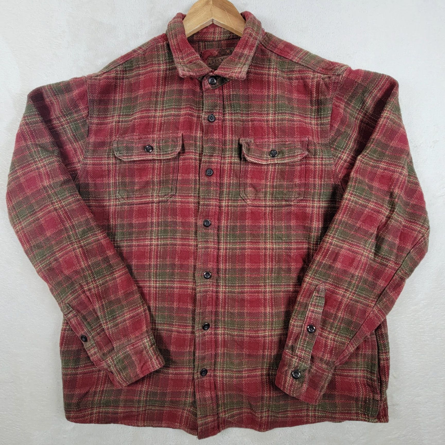 Orvis Orvis Shirt Mens XL Red Plaid Heavyweight Flannel Double Pocket Hand Warmer Size US XL / EU 56 / 4 - 2 Thumbnail