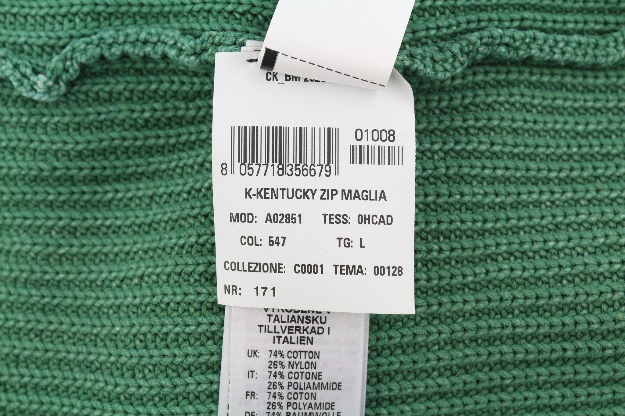 Diesel K-KENTUCKY ZIP L Washed Crew Knit Green Jumper 40133 Size US L / EU 52-54 / 3 - 9 Thumbnail