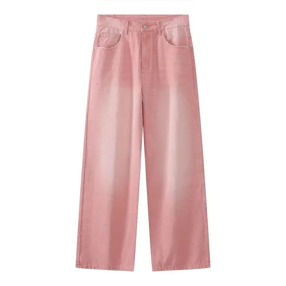 Japanese Brand Retro straight pink wide leg jeans Size US 32 / EU 48 - 4 Thumbnail