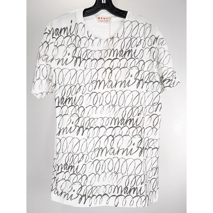 Marni o1rshd1 Scribbled Marni Organic Jersey T-Shirt in Lily White Size US M / EU 48-50 / 2 - 2 Thumbnail